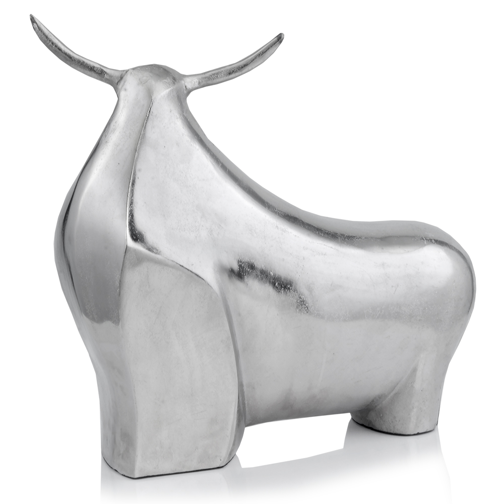 7" x 21" x 19.5" Rough Silver Extra Large Abstract Bull Sculpture