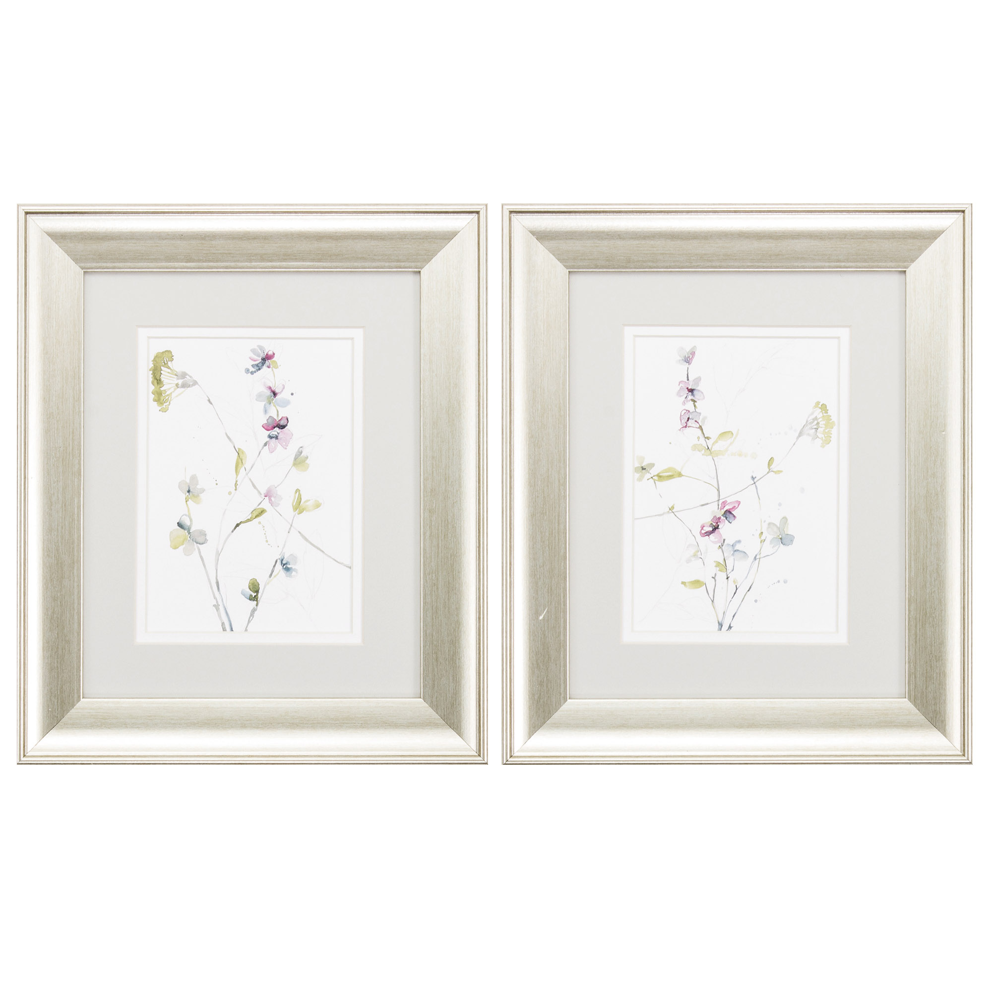 11" X 13" Brushed Silver Frame Branches & Blossoms (Set of 2)