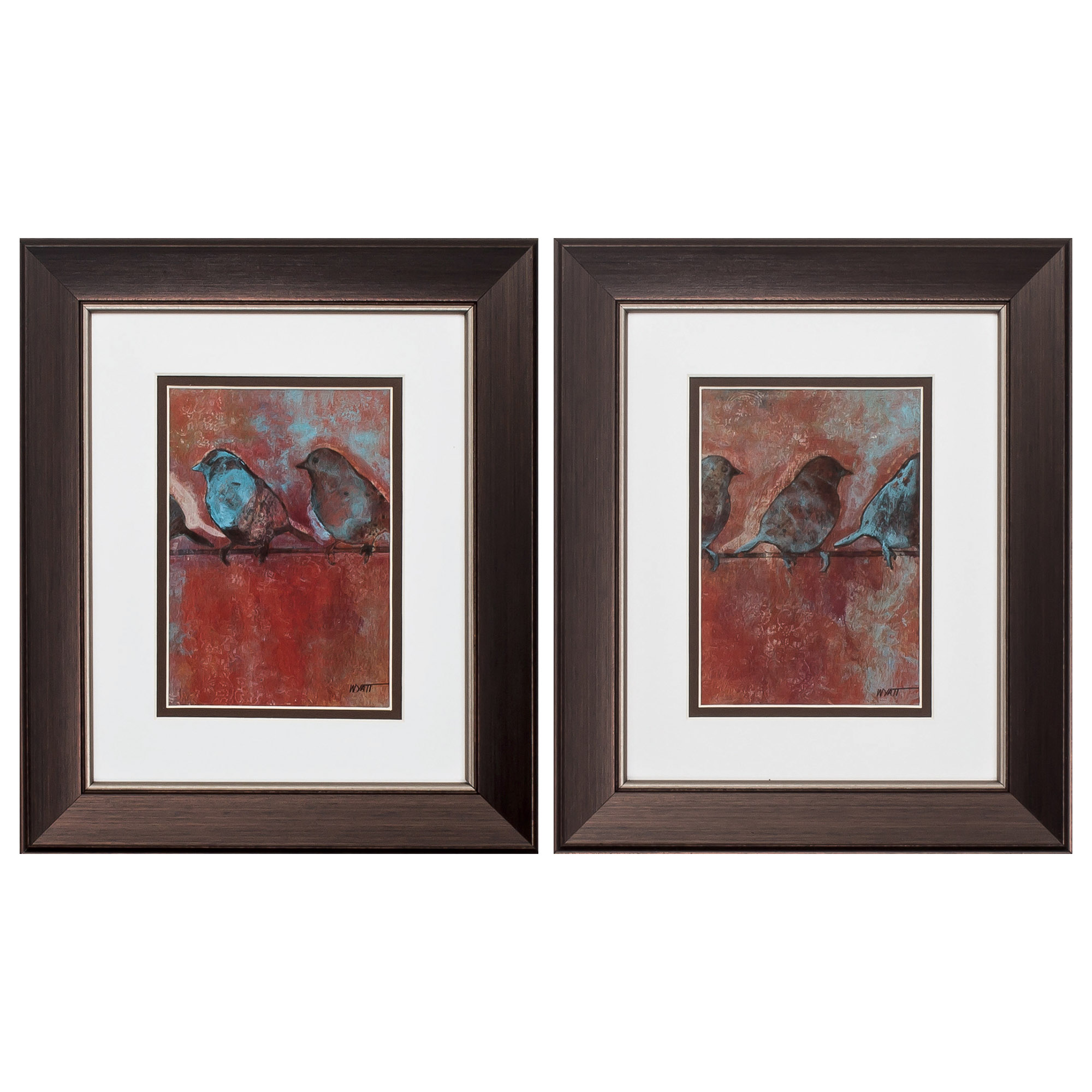 11" X 13" Brown Frame Row Of Sparrows (Set of 2)
