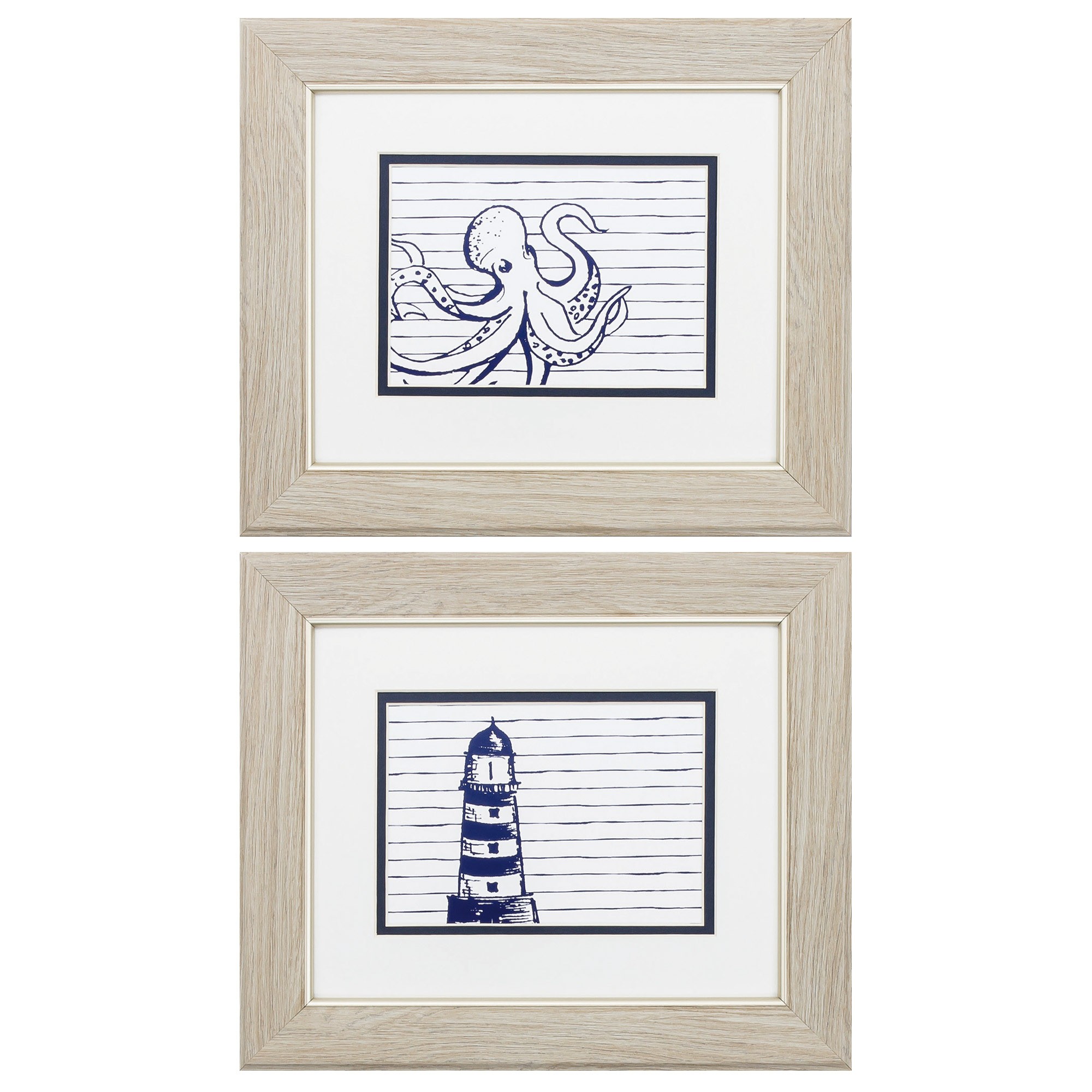 13" X 11" White Frame Blue Nautical (Set of 2)