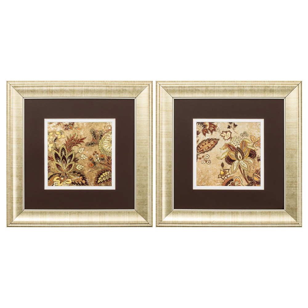 13" X 13" Gold Frame Floral Beige (Set of 2)