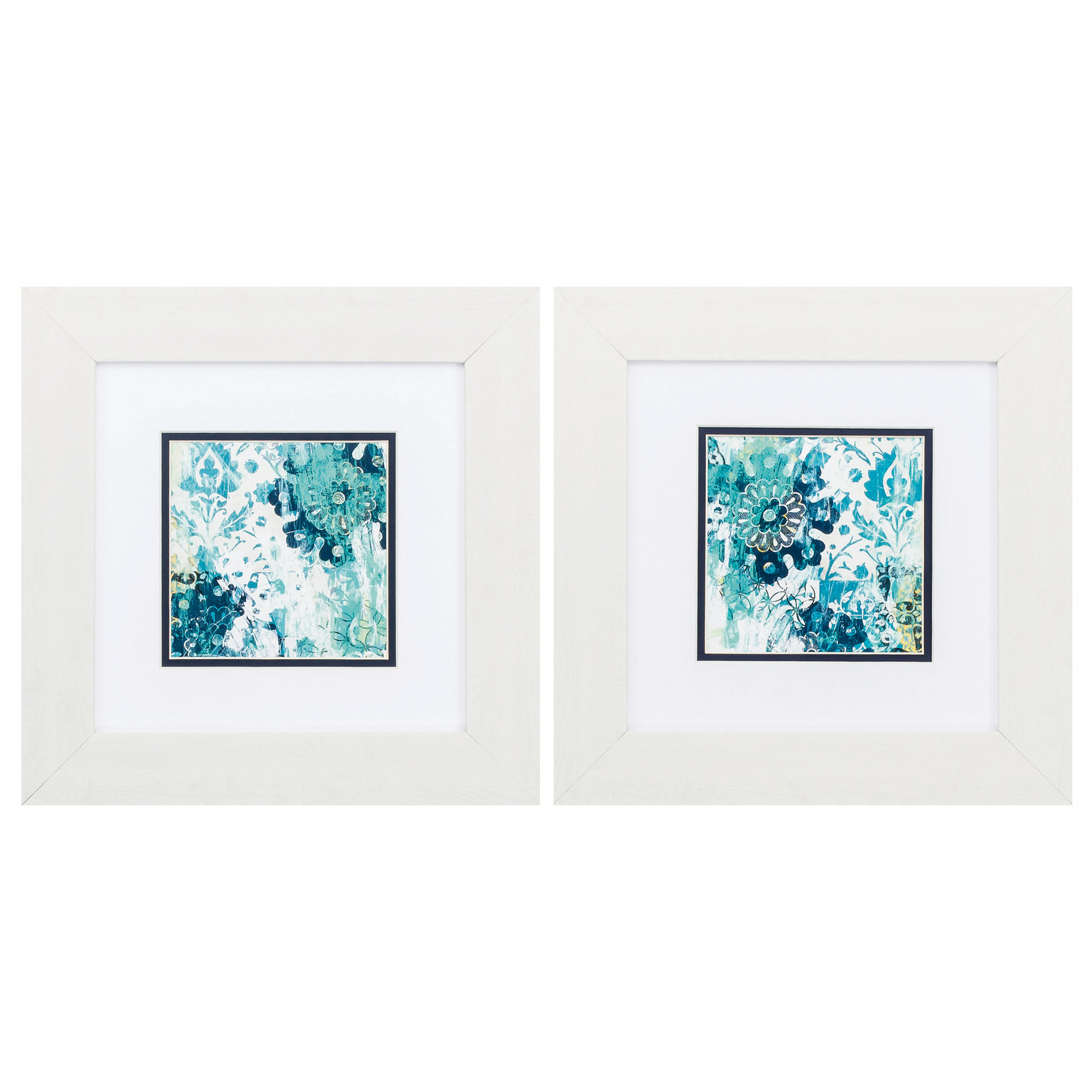 13" X 13" White Frame Blue Floral Layers (Set of 2)