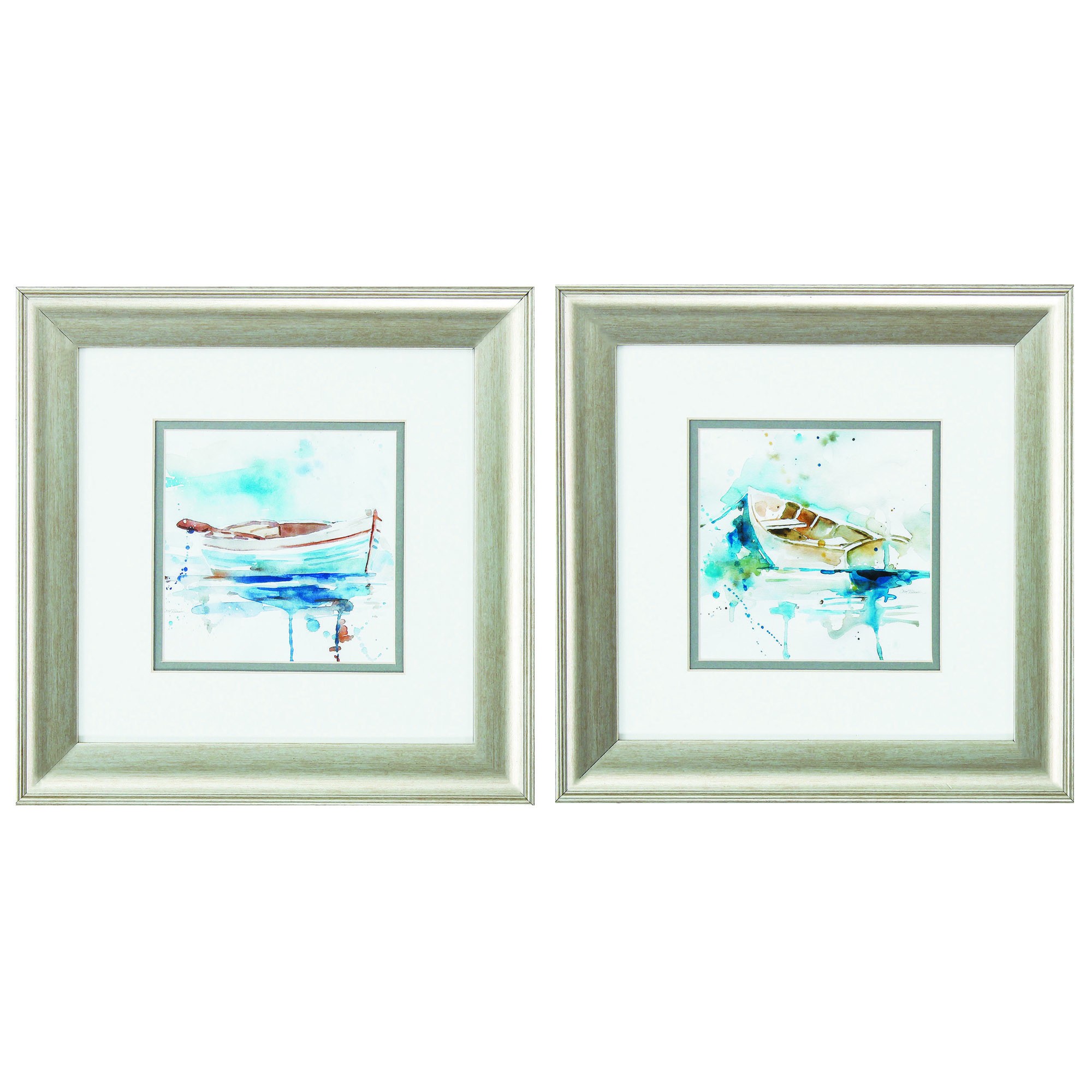 13" X 13" Brushed Silver Frame Malibu Marina (Set of 2)