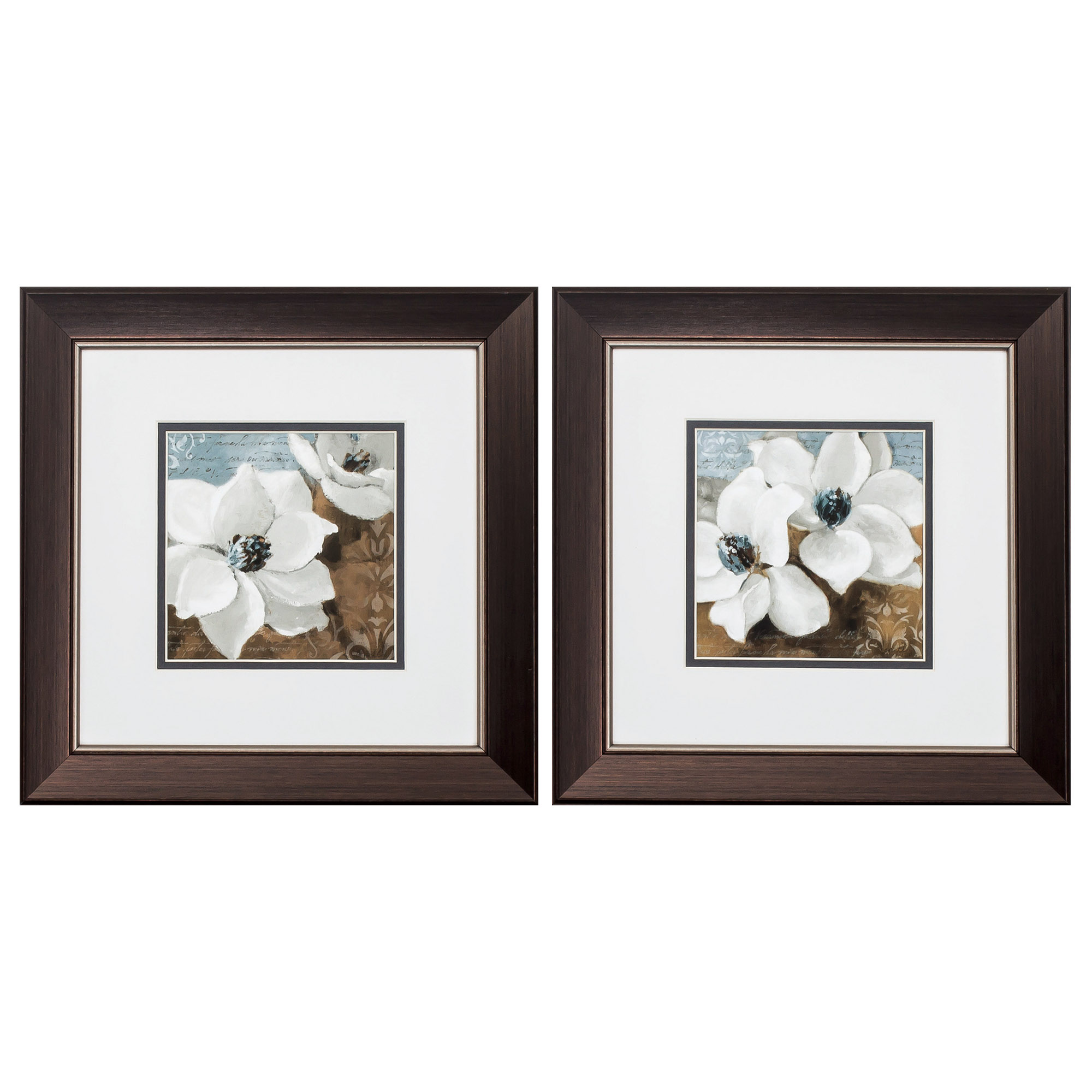 13" X 13" Metallic Bronze Frame Magnolias (Set of 2)