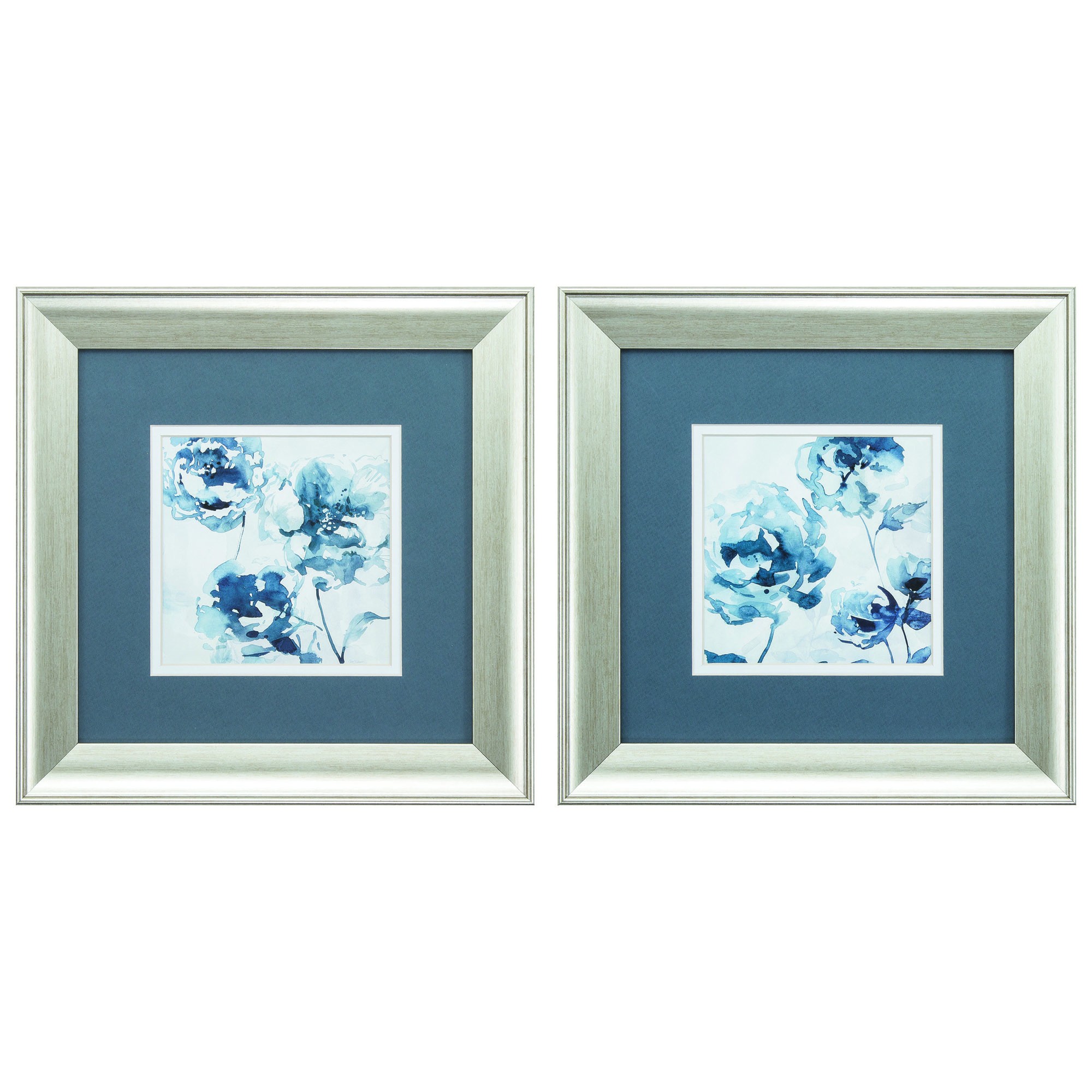 13" X 13" Brushed Silver Frame Indigo Garden (Set of 2)