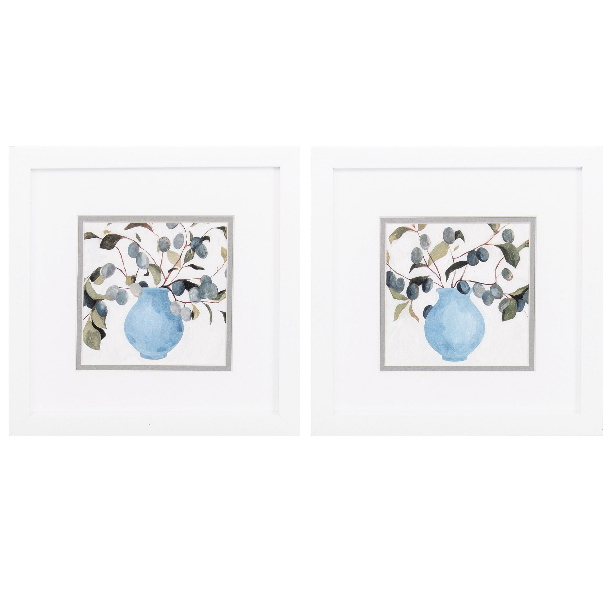 11" X 11" Matte White Frame Plum Branch Arrange (Set of 2)