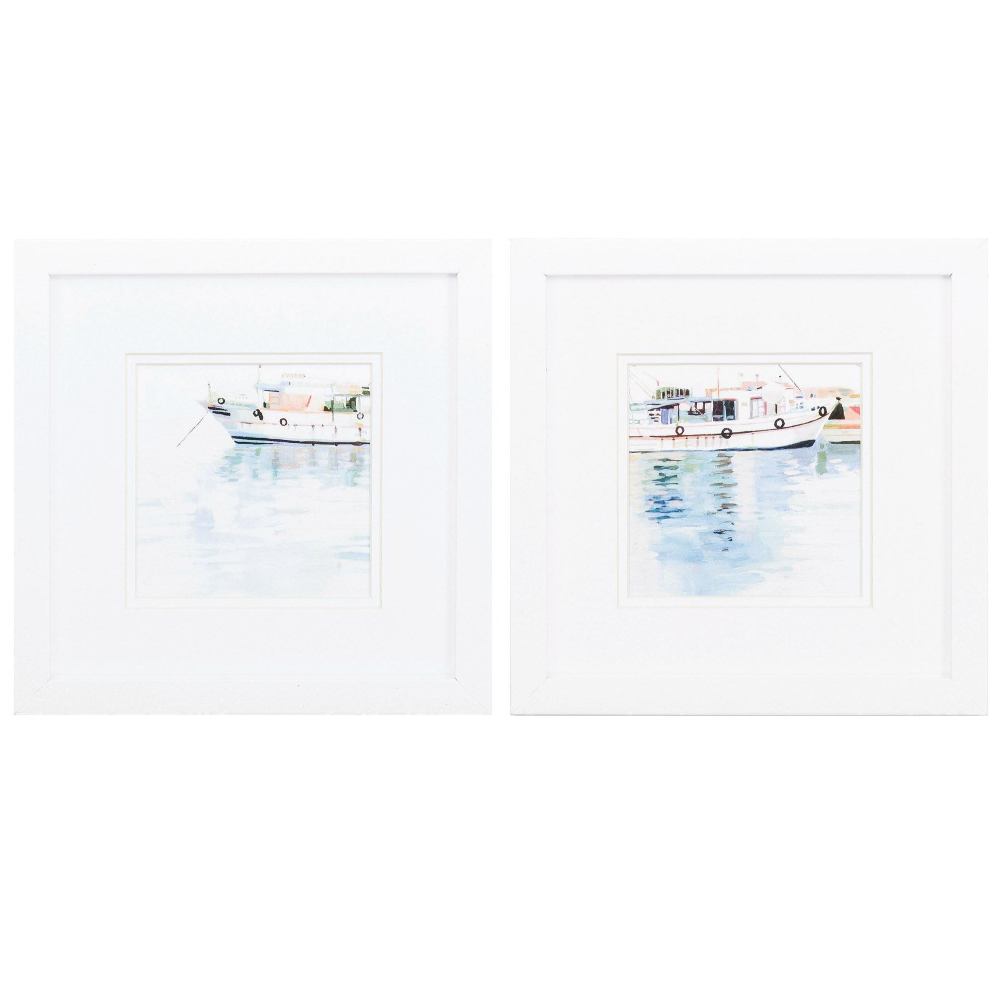 11" X 11" Matte White Frame Harbor Impression (Set of 2)