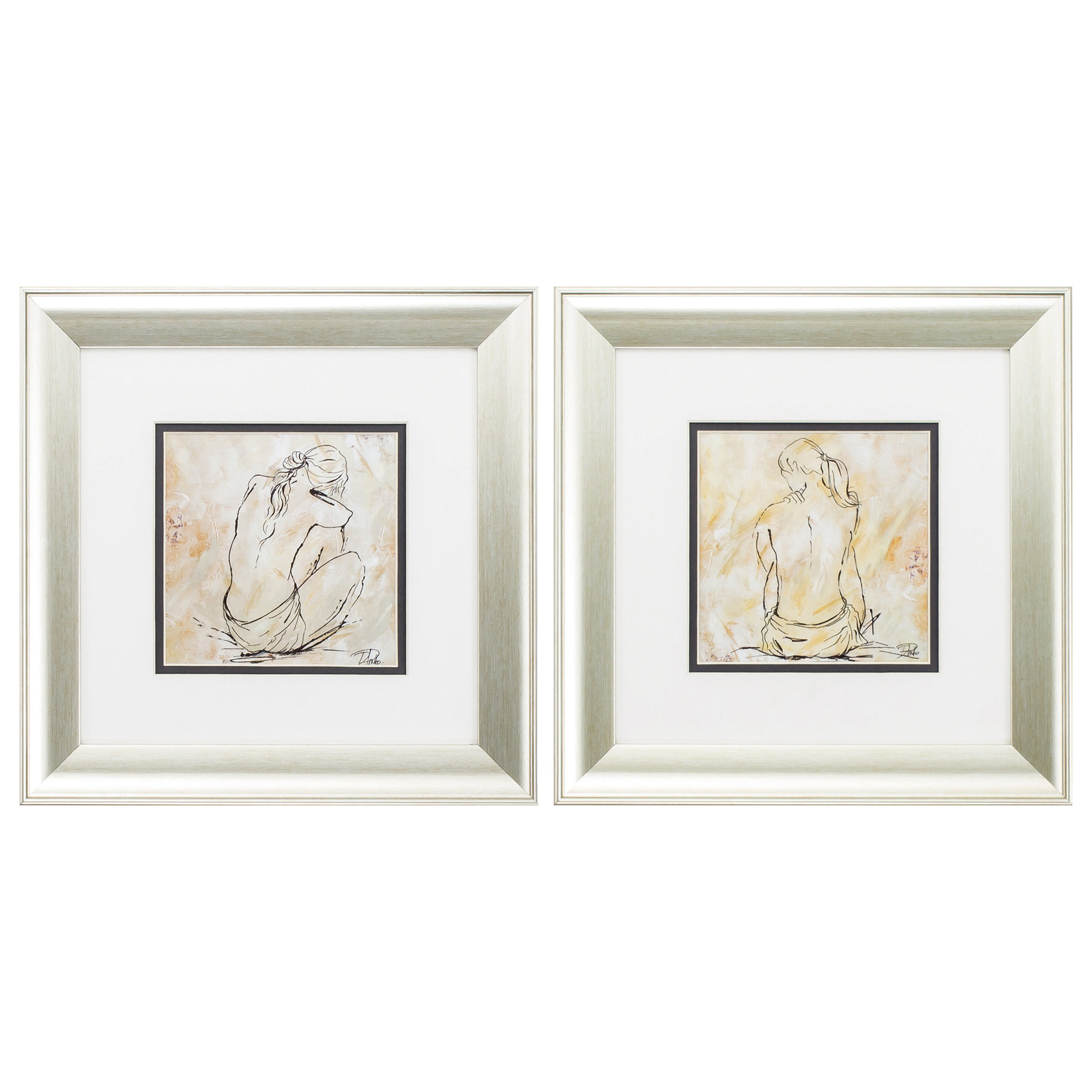 13" X 13" Aged Silver Frame Sketch (Set of 2)