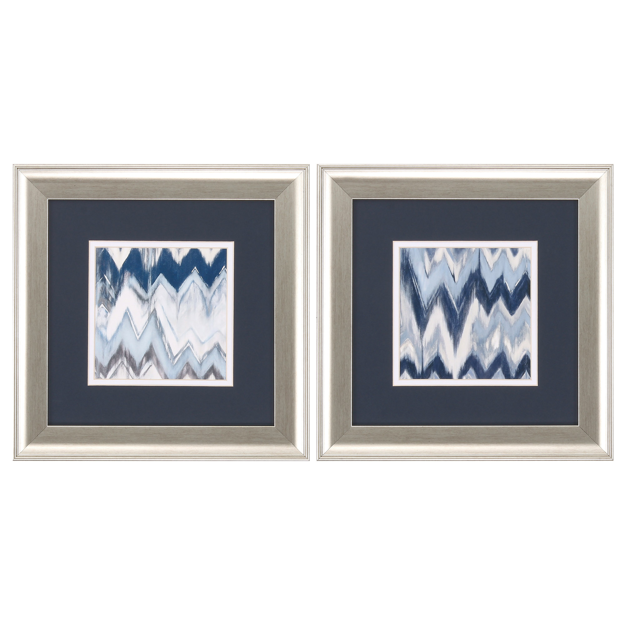 13" X 13" Brushed Silver Frame Chevron Pattern (Set of 2)