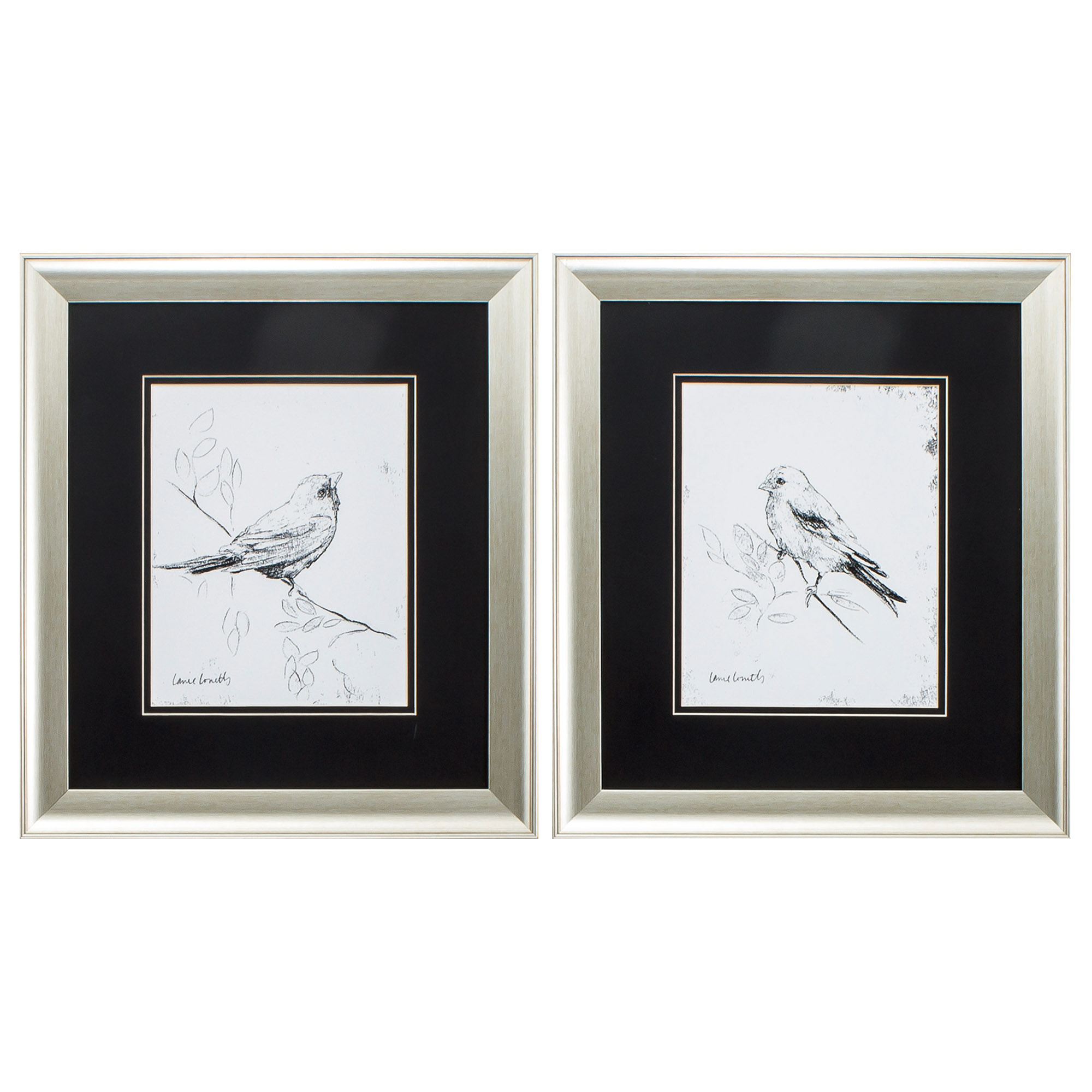16" X 18" Aged Silver Frame Song Bird (Set of 2)