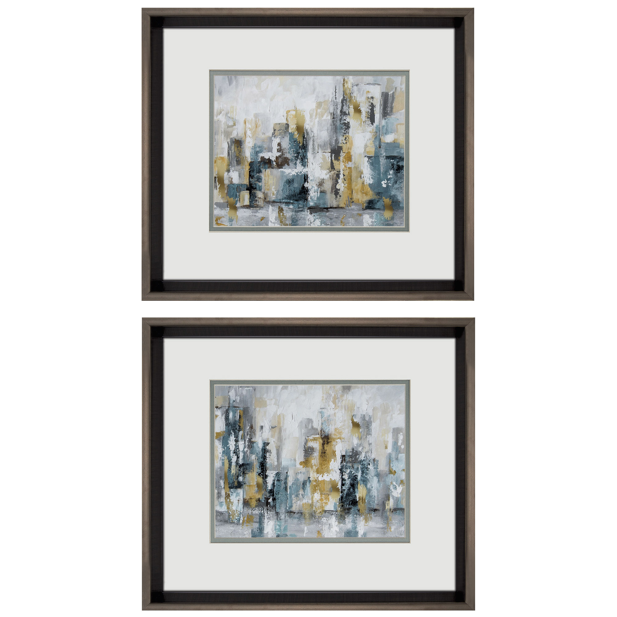 17" X 15" Brushed Silver Frame Blue Gold Abstract (Set of 2)