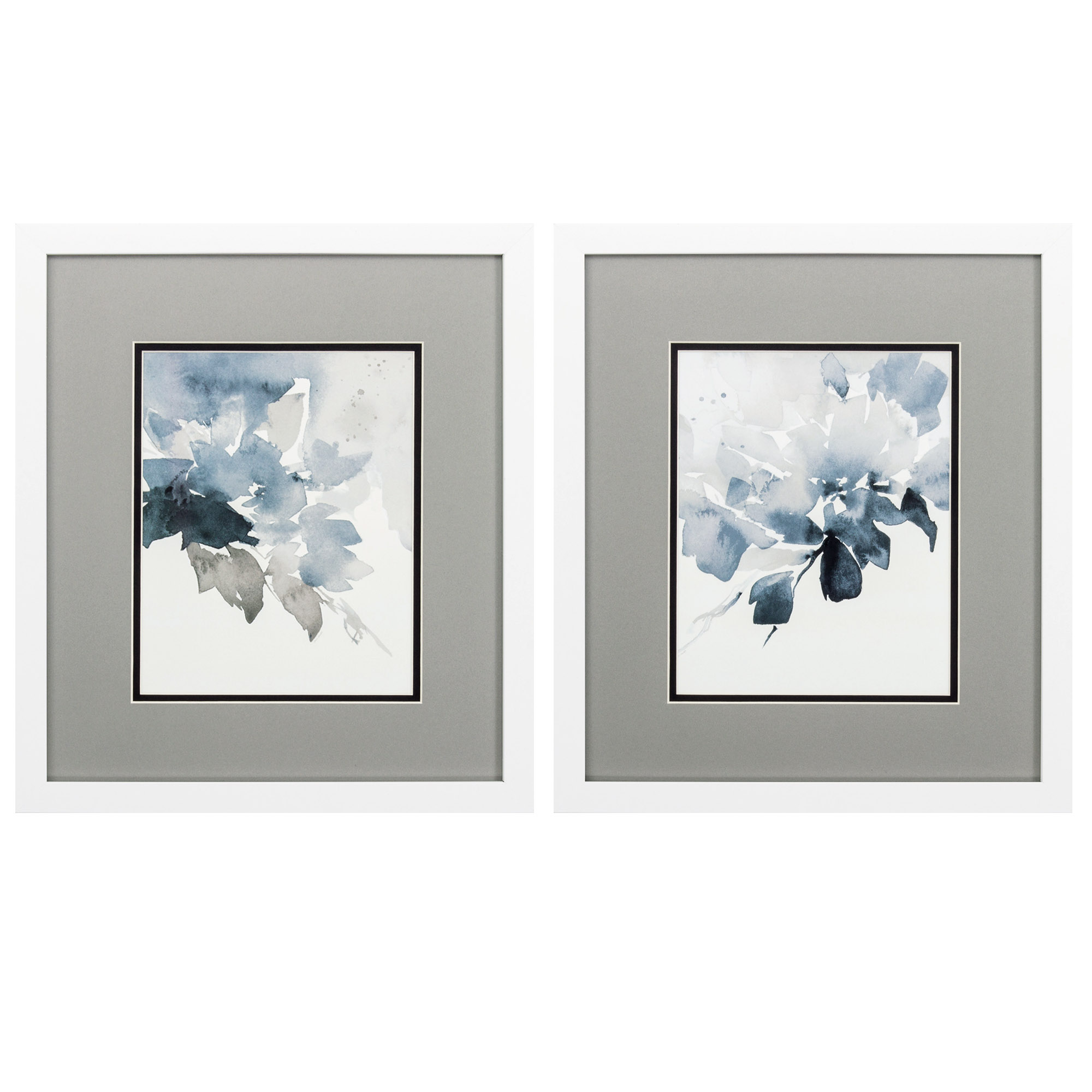 14" X 16" Matte White Frame Gray Leaves (Set of 2)