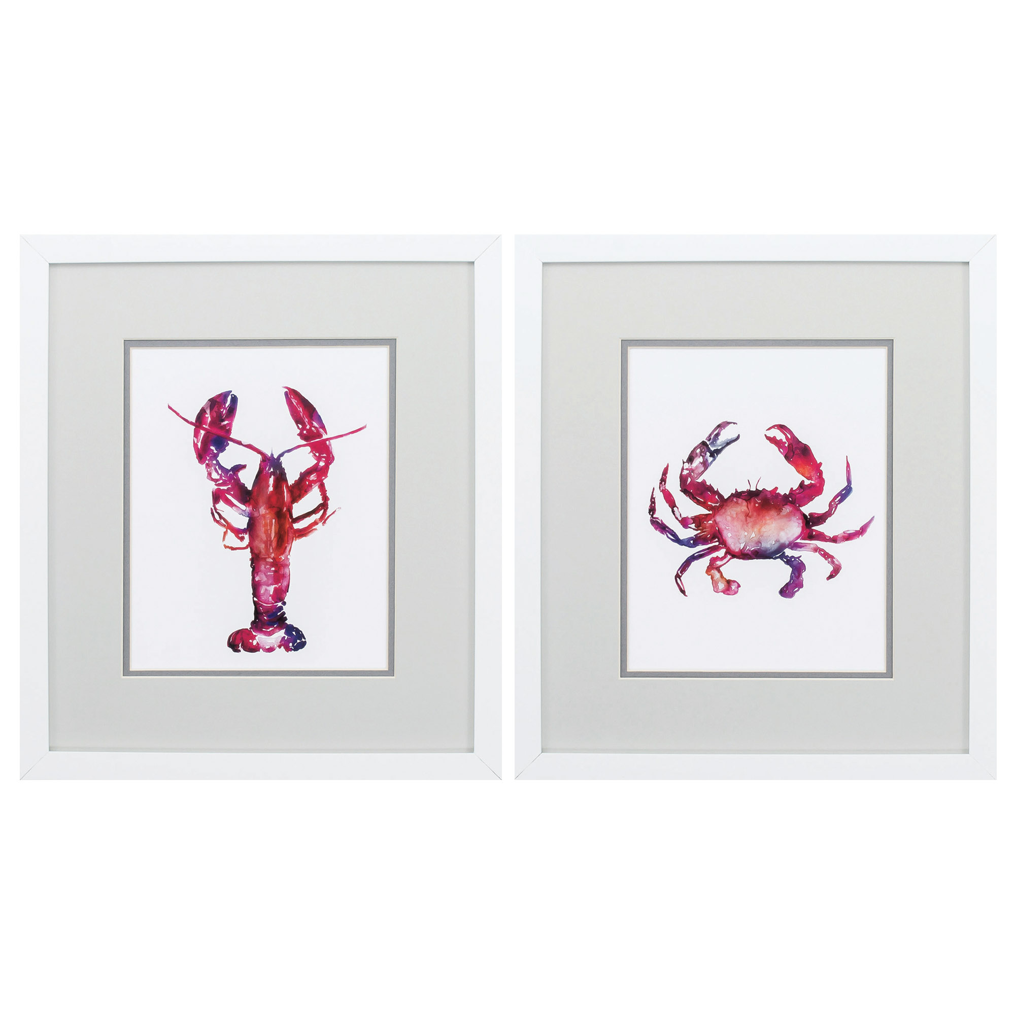 14" X 16" Matte White Frame Lobster Crab (Set of 2)