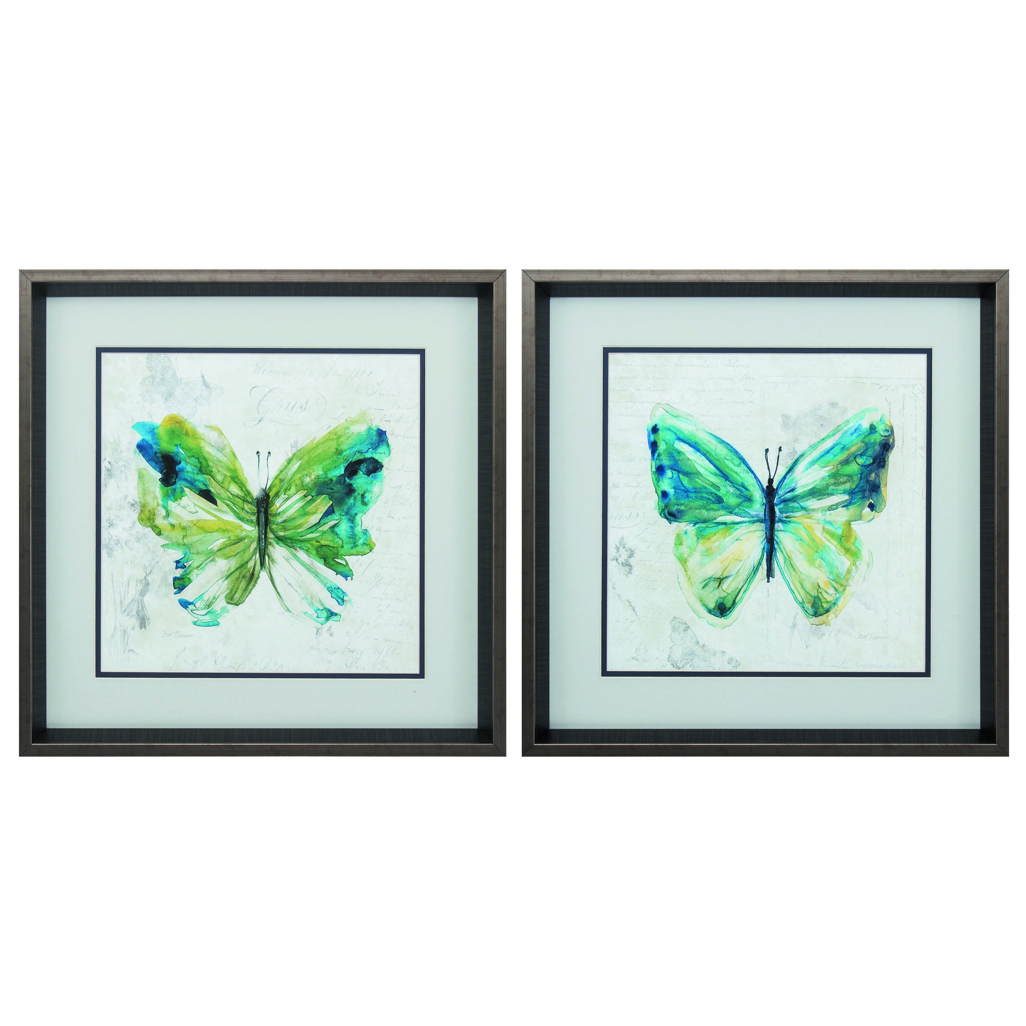 18" X 18" Brushed Silver Frame Butterfly Sketch (Set of 2)