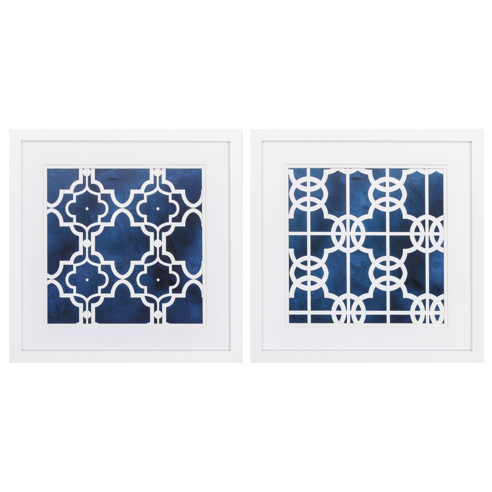 17" X 17" Matte White Frame Graphic Patterns (Set of 2)