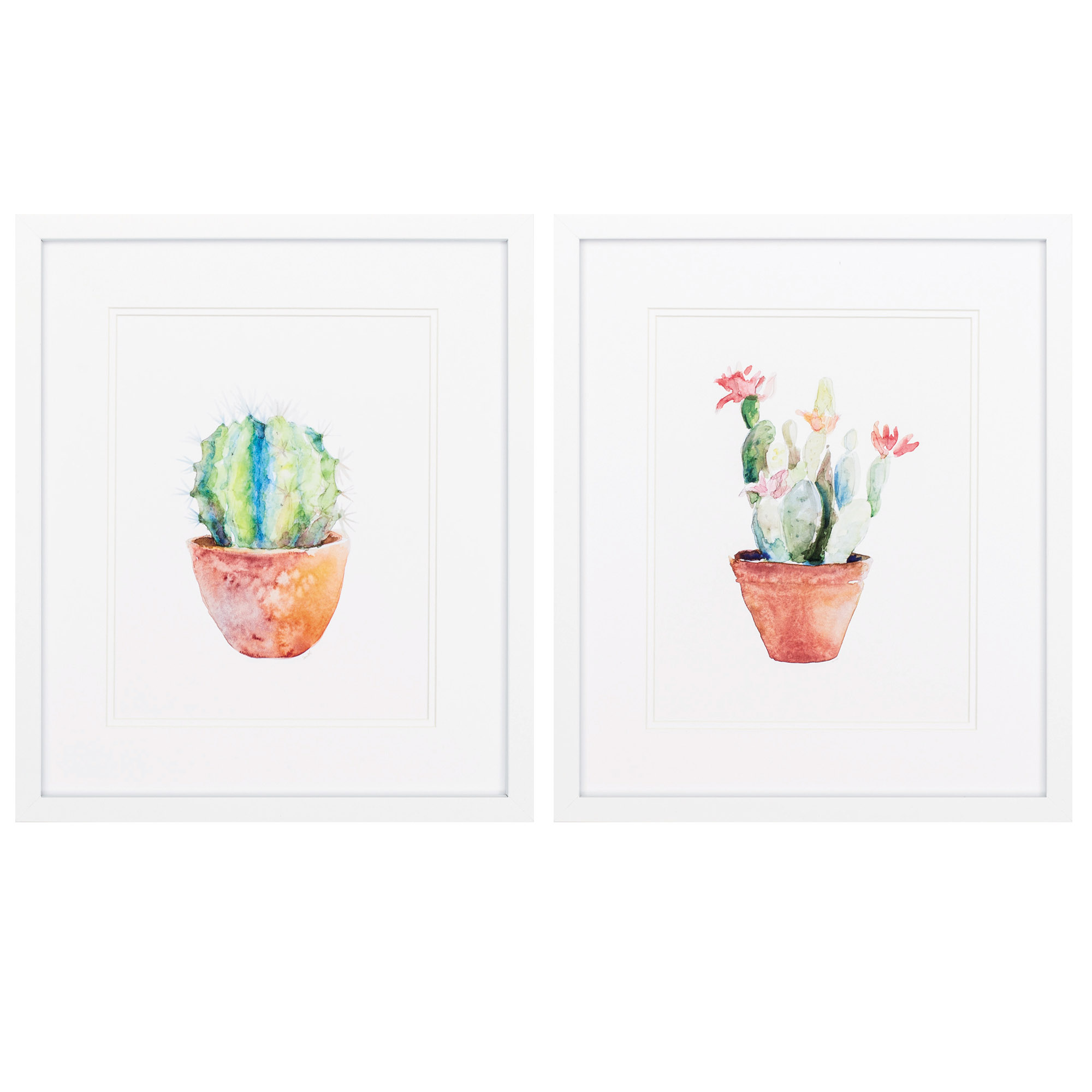 17" X 20" Matte White Frame Cactus (Set of 2)