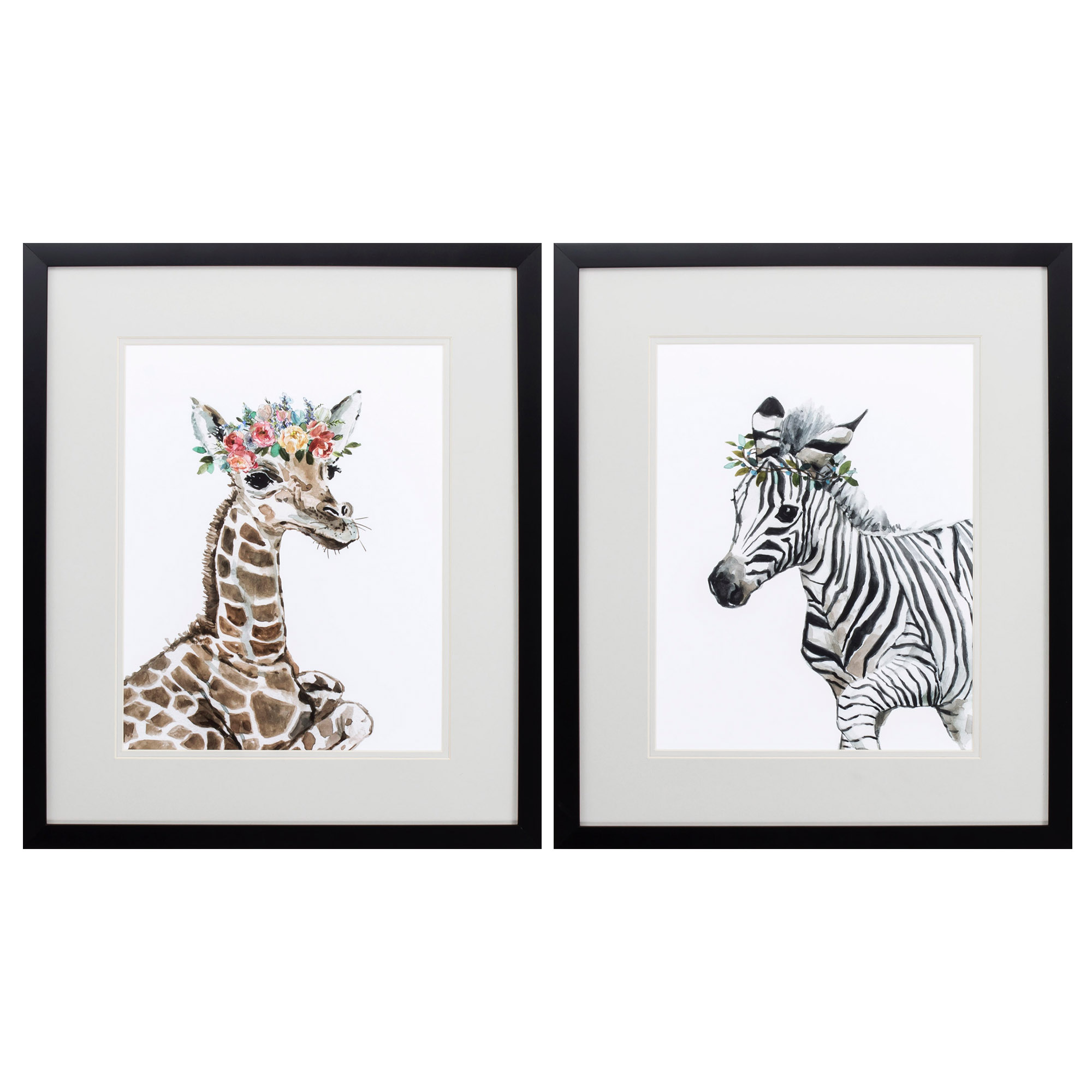 17" X 20" Silver Frame Giraffe Zebra (Set of 2)