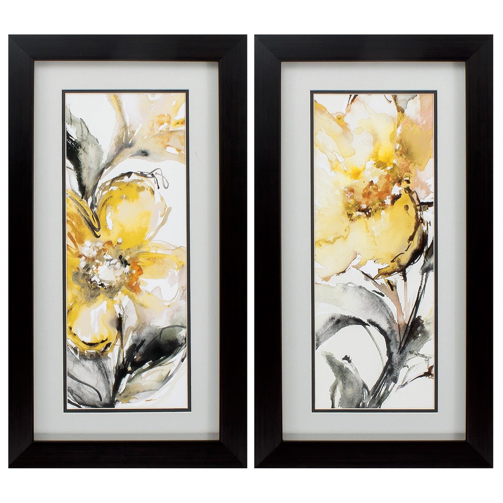 14" X 26" Brown Frame Golden Flower (Set of 2)