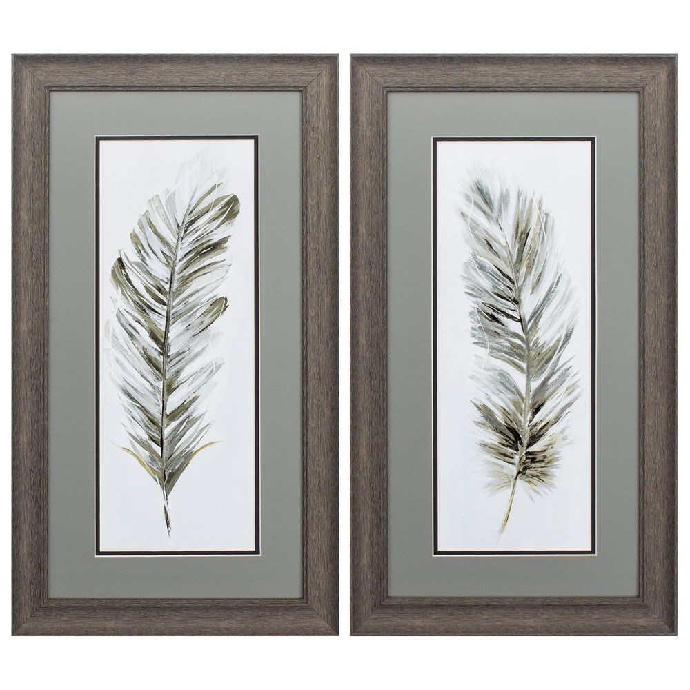 15" X 27" Distressed Wood Toned Frame Plume Neutral (Set of 2)