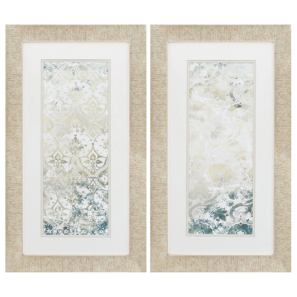 16" X 28" Champagne Gold Color Frame Emerald Textile (Set of 2)