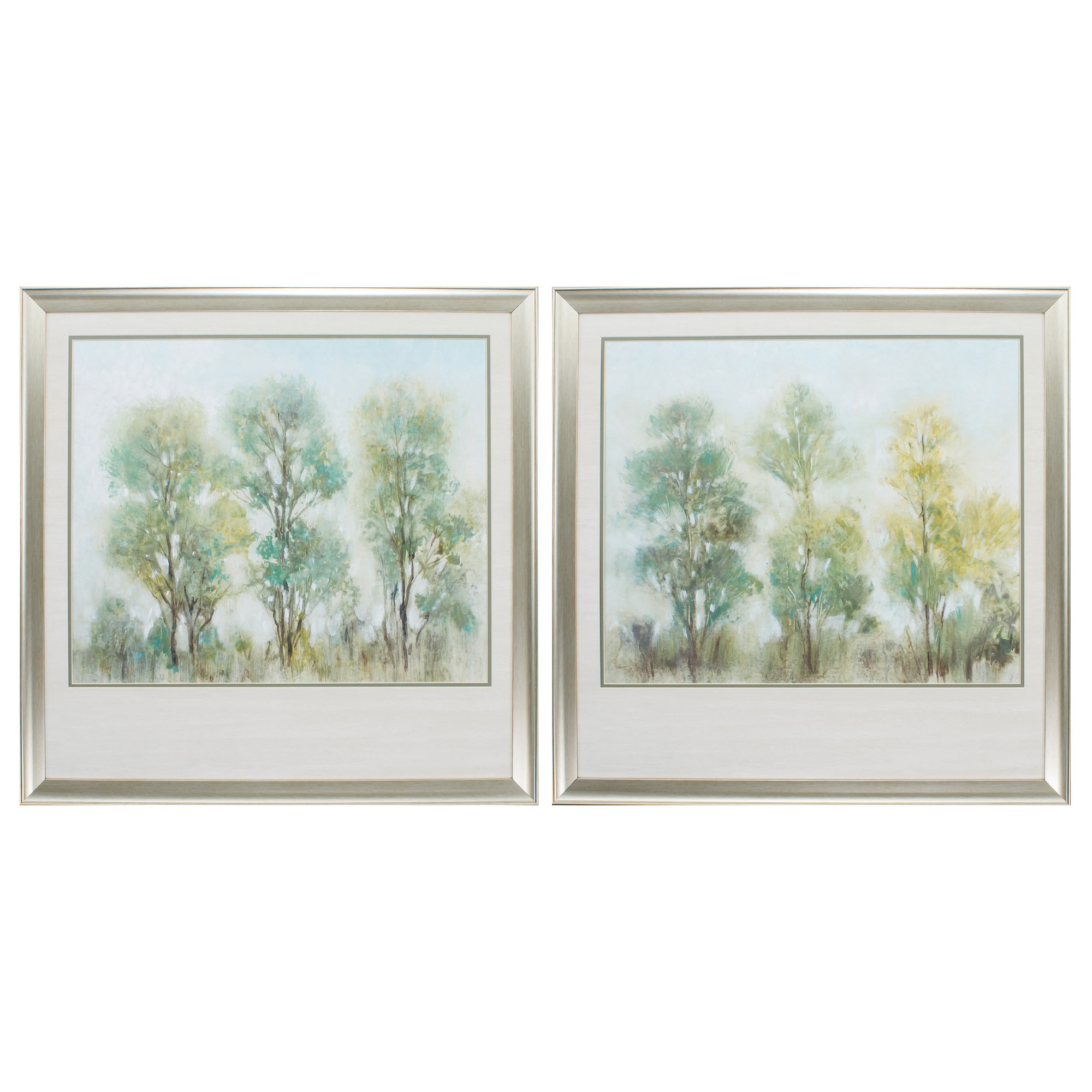 30" X 30" Brushed Silver Frame Muted Trees (Set of 2)