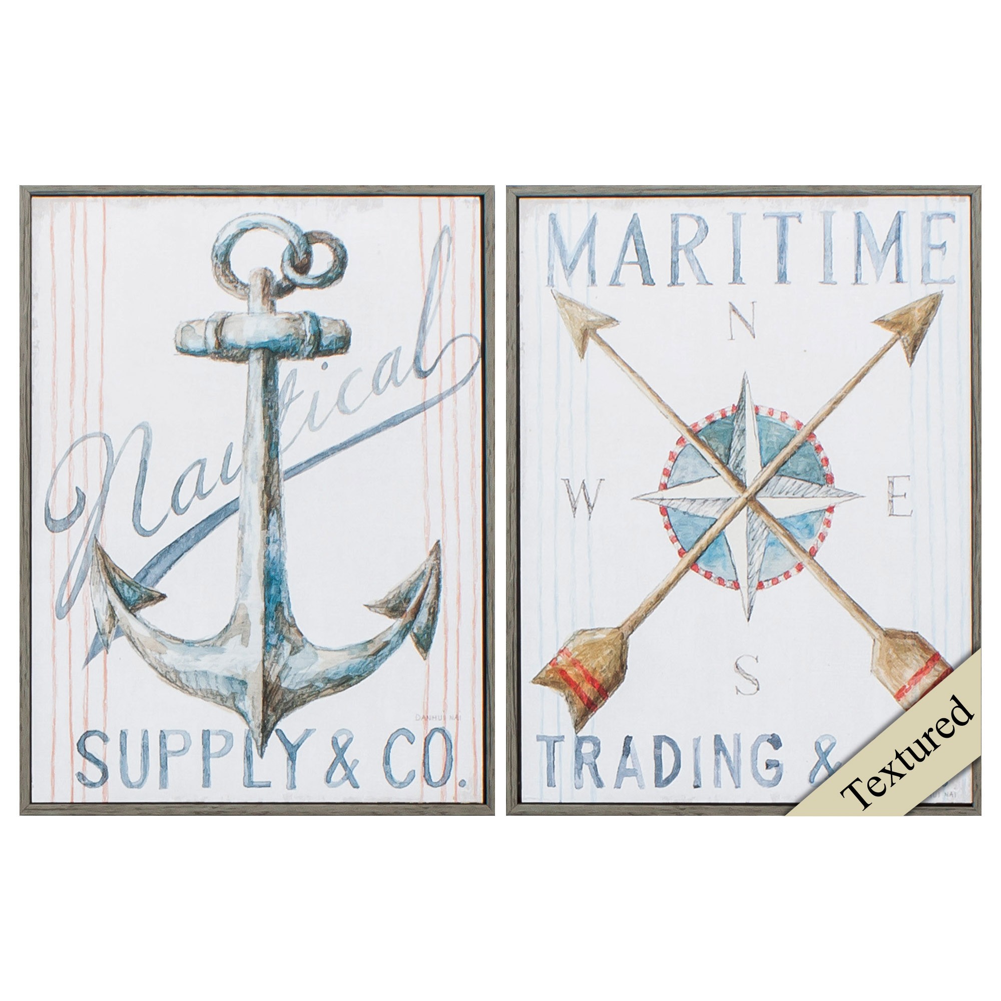 12" X 16" Woodtoned Frame Anchor Compass (Set of 2)
