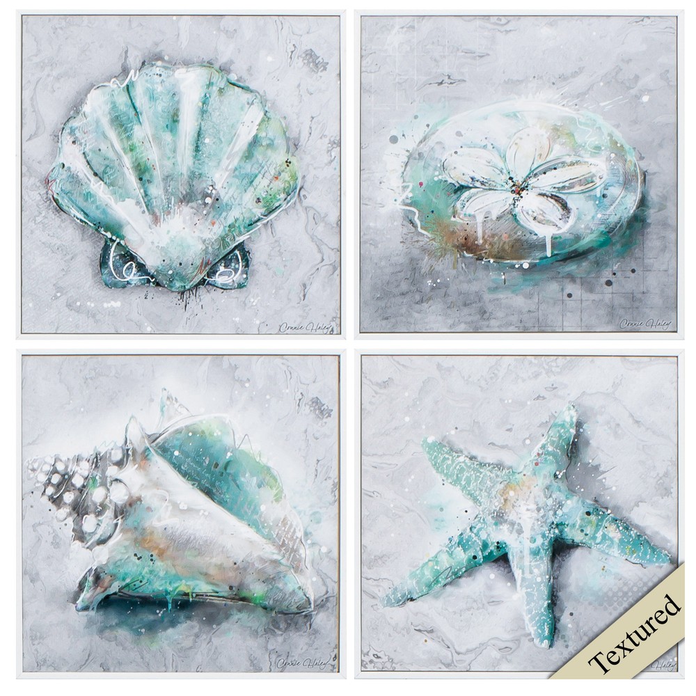 12" X 12" Matte White Frame Sealife (Set of 4)