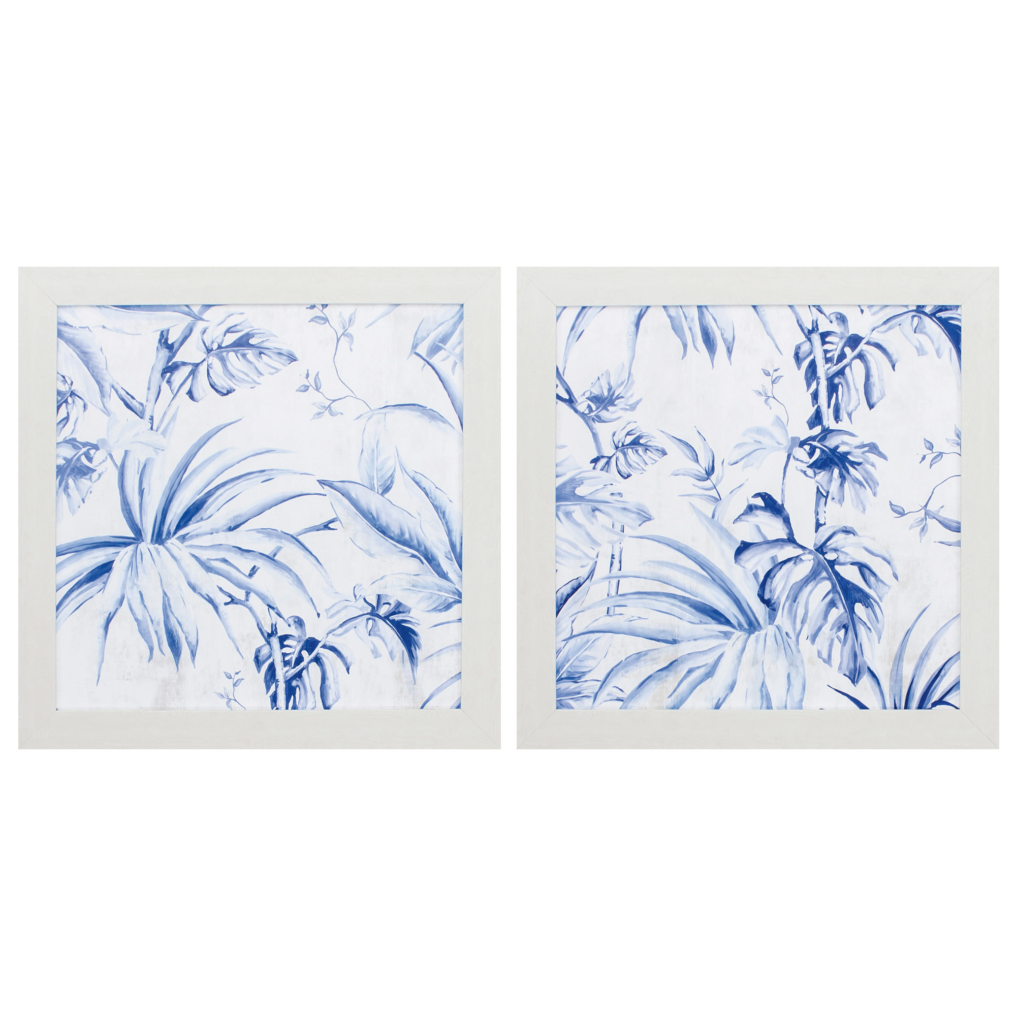 23" X 23" White Frame Palms Toile (Set of 2)