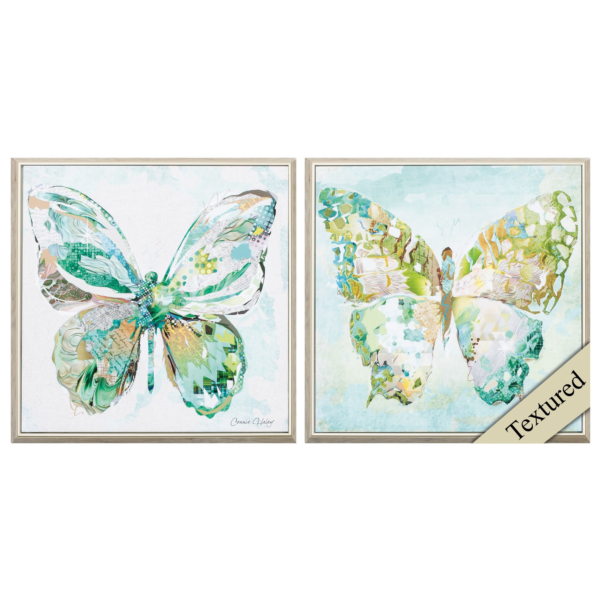 13" X 13" Ligth Wood Toned Frame Mariposa (Set of 2)