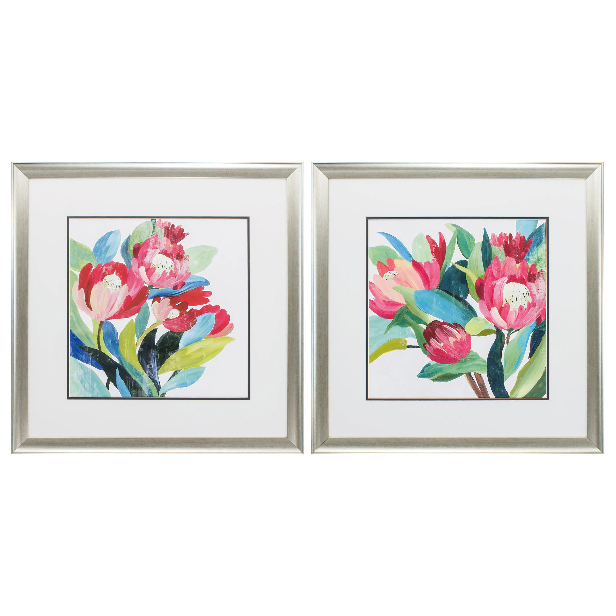 26" X 26" Brushed Silver Frame Red Flowers (Set of 2)