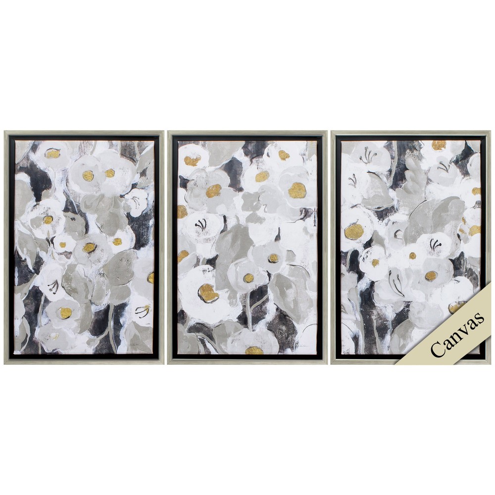 15" X 22" Silver Frame Velvety Florals (Set of 3)