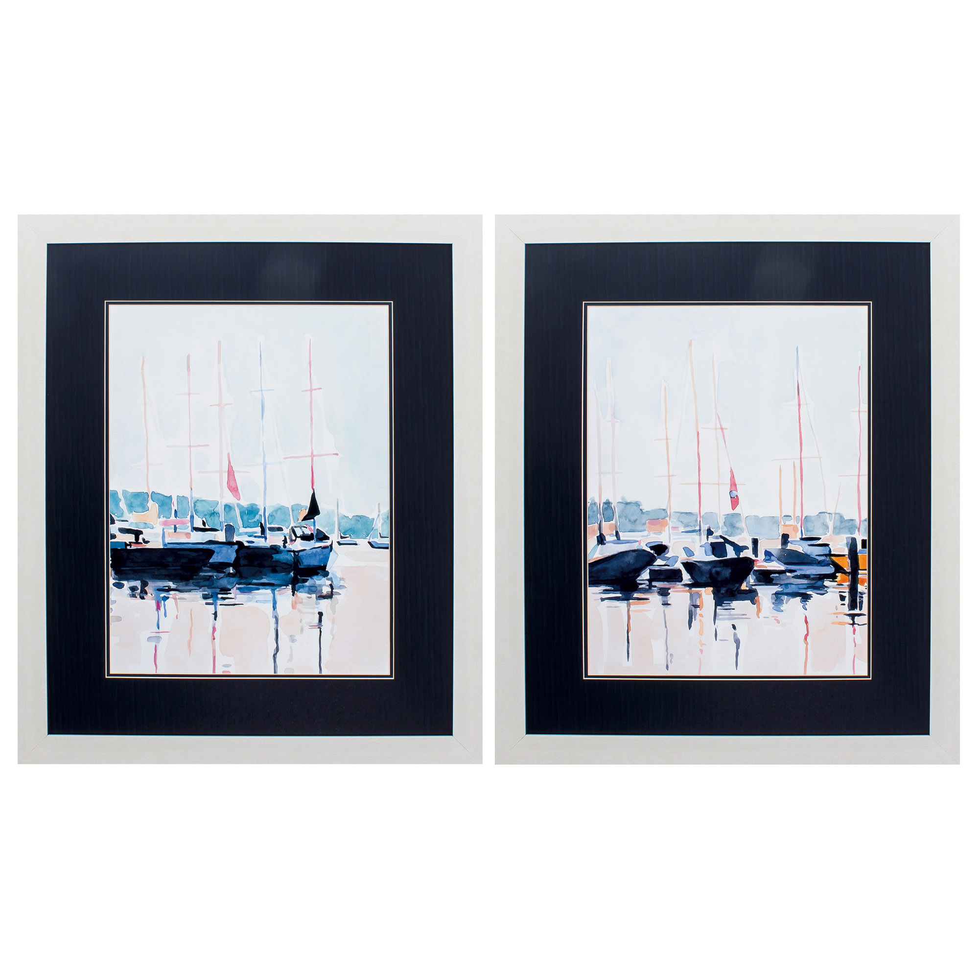 29" X 35" White Frame Watercolor Boat Club (Set of 2)