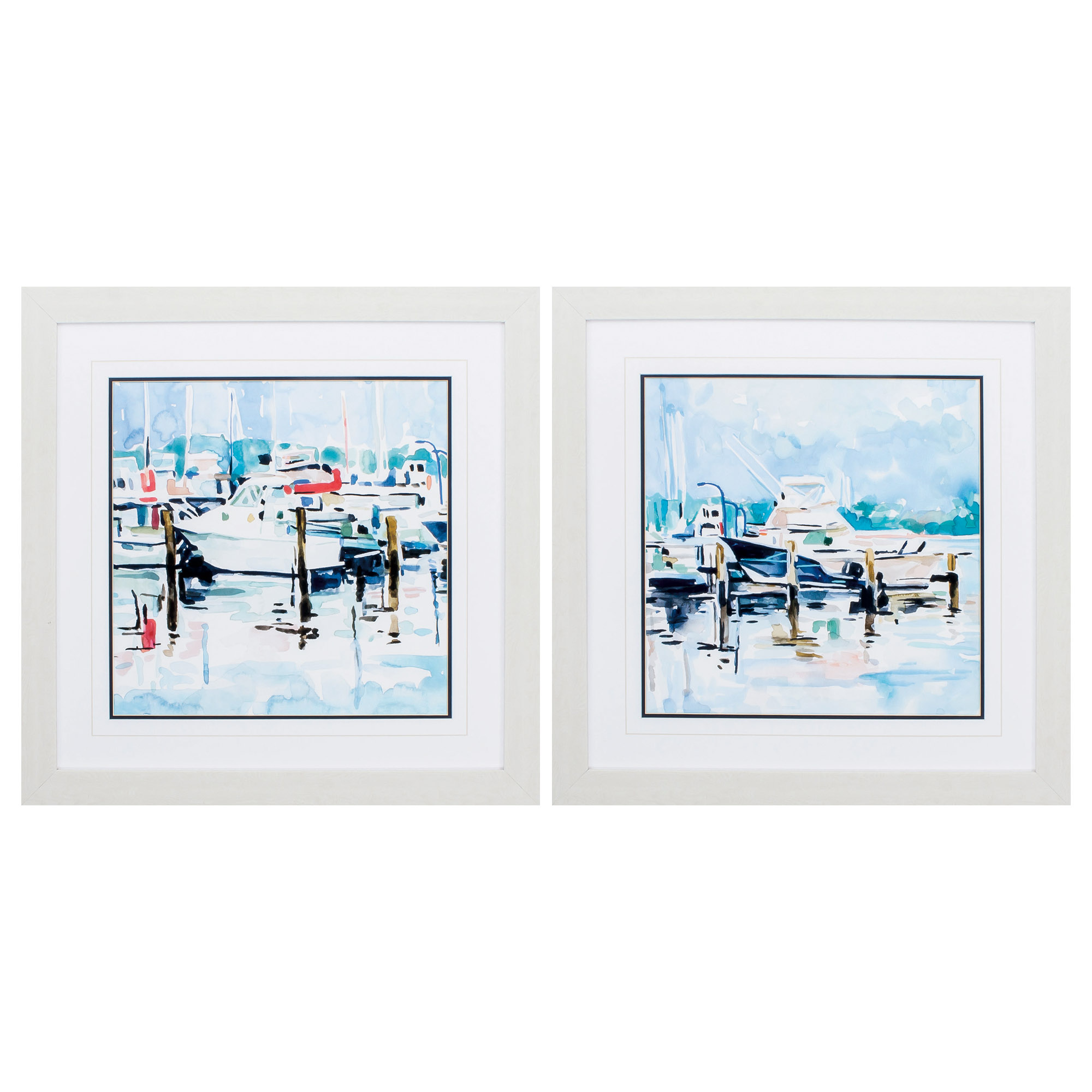 27" X 27" White Frame Watercolor Marina (Set of 2)