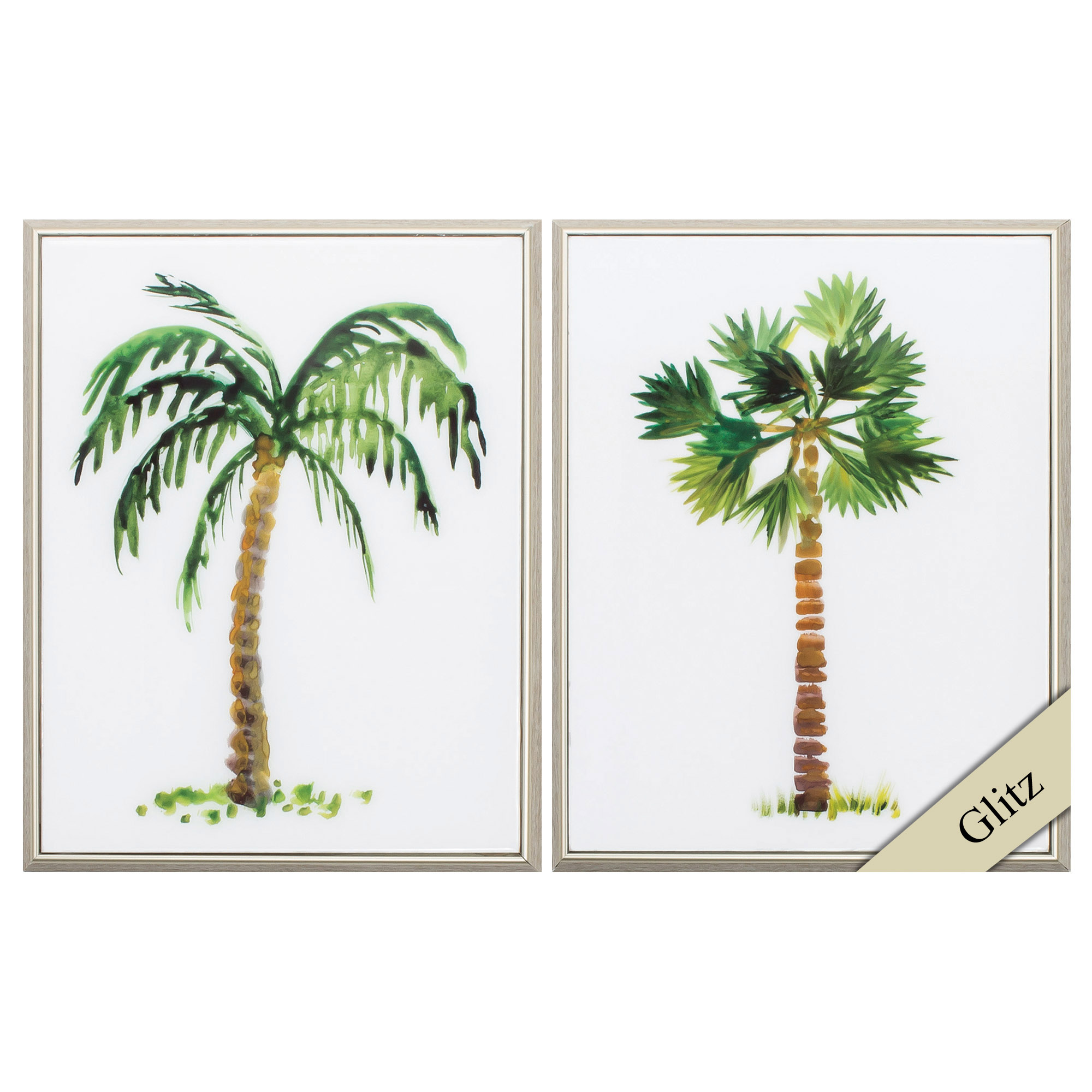 12" X 15" Ligth Wood Toned Frame Palm Tree (Set of 2)