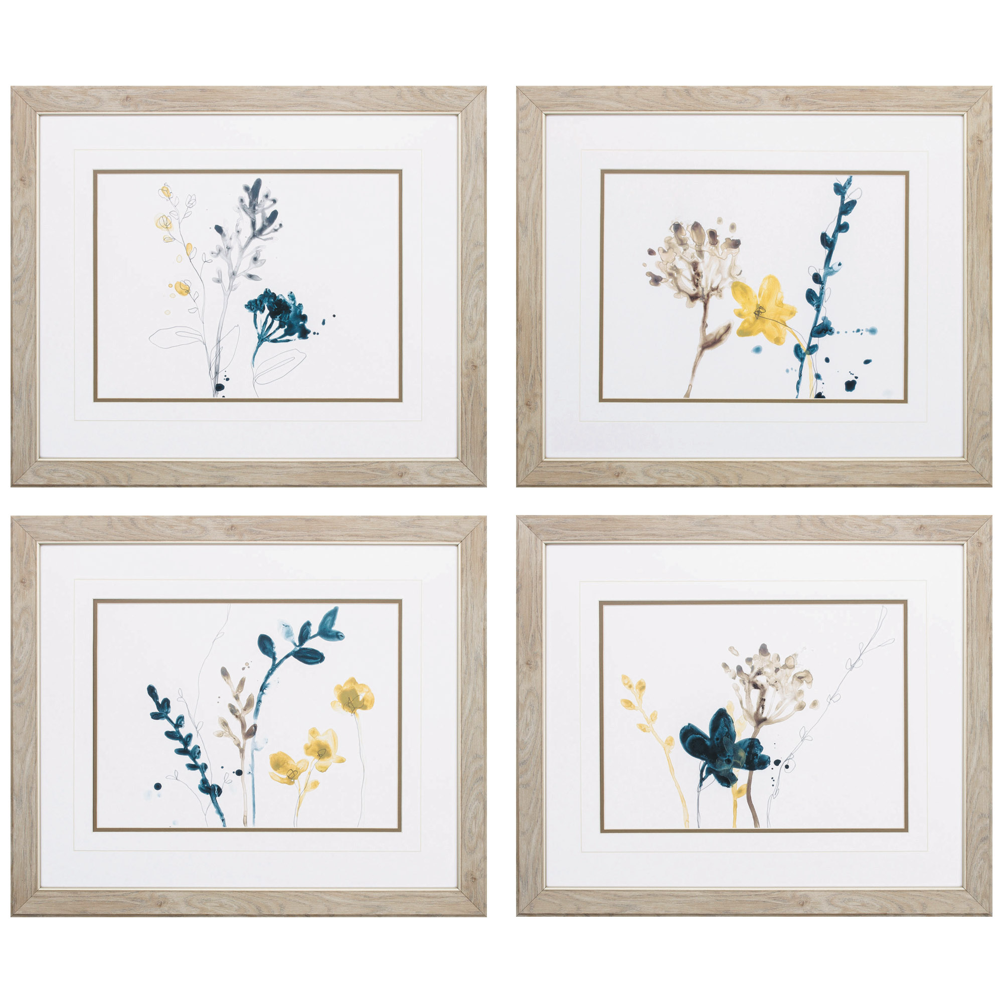 25" X 21" Ligth Wood Toned Frame Navy Garden Inspire (Set of 4)