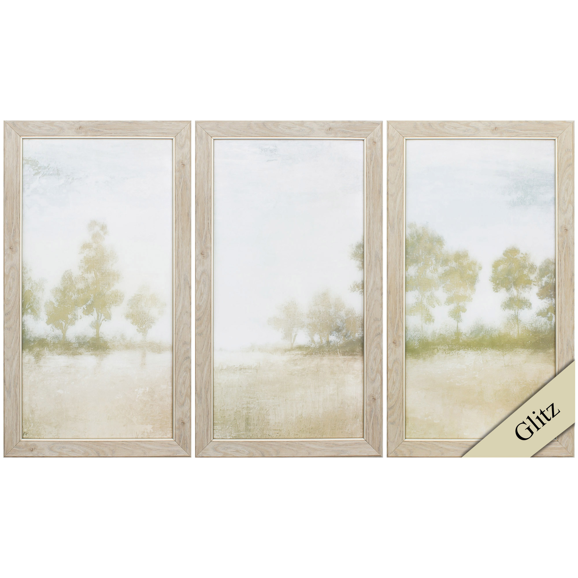 15" X 27" Ligth Wood Toned Frame Soft Distant Valley (Set of 3)