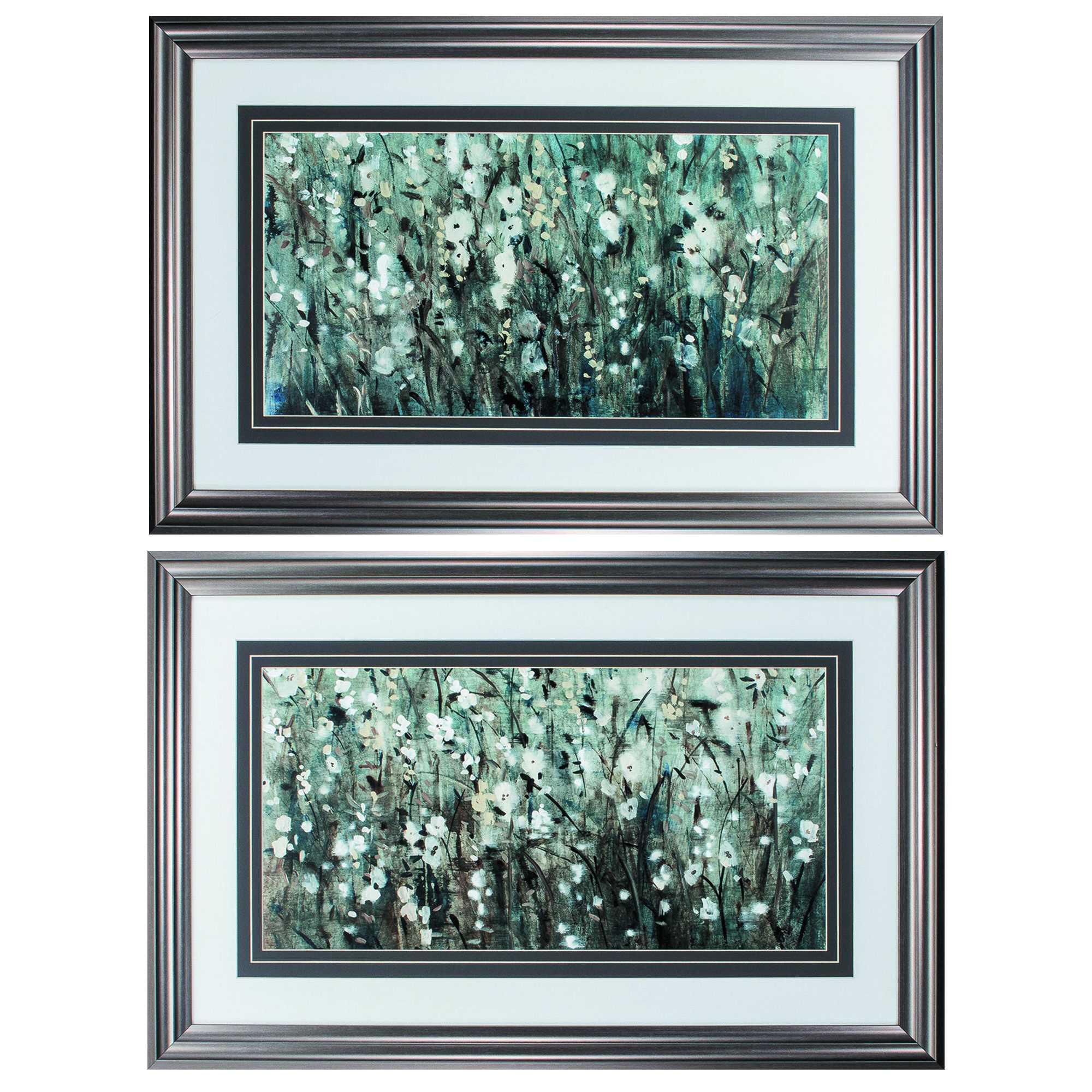 33" X 21" Gunmetal Gray Frame White Blooms Navy (Set of 2)