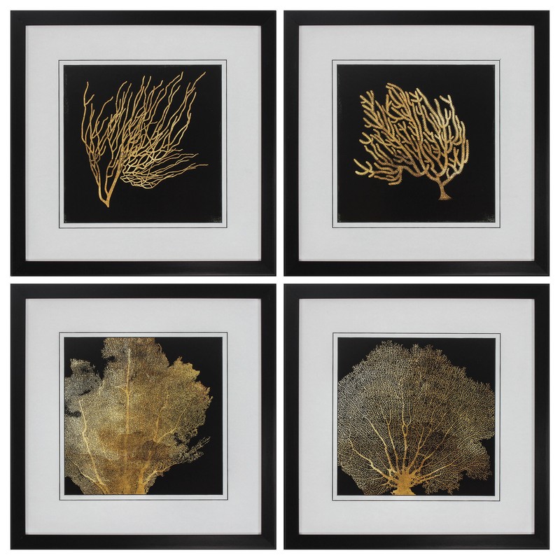 20" X 20" Dark Wood Toned Frame Coral (Set of 4)