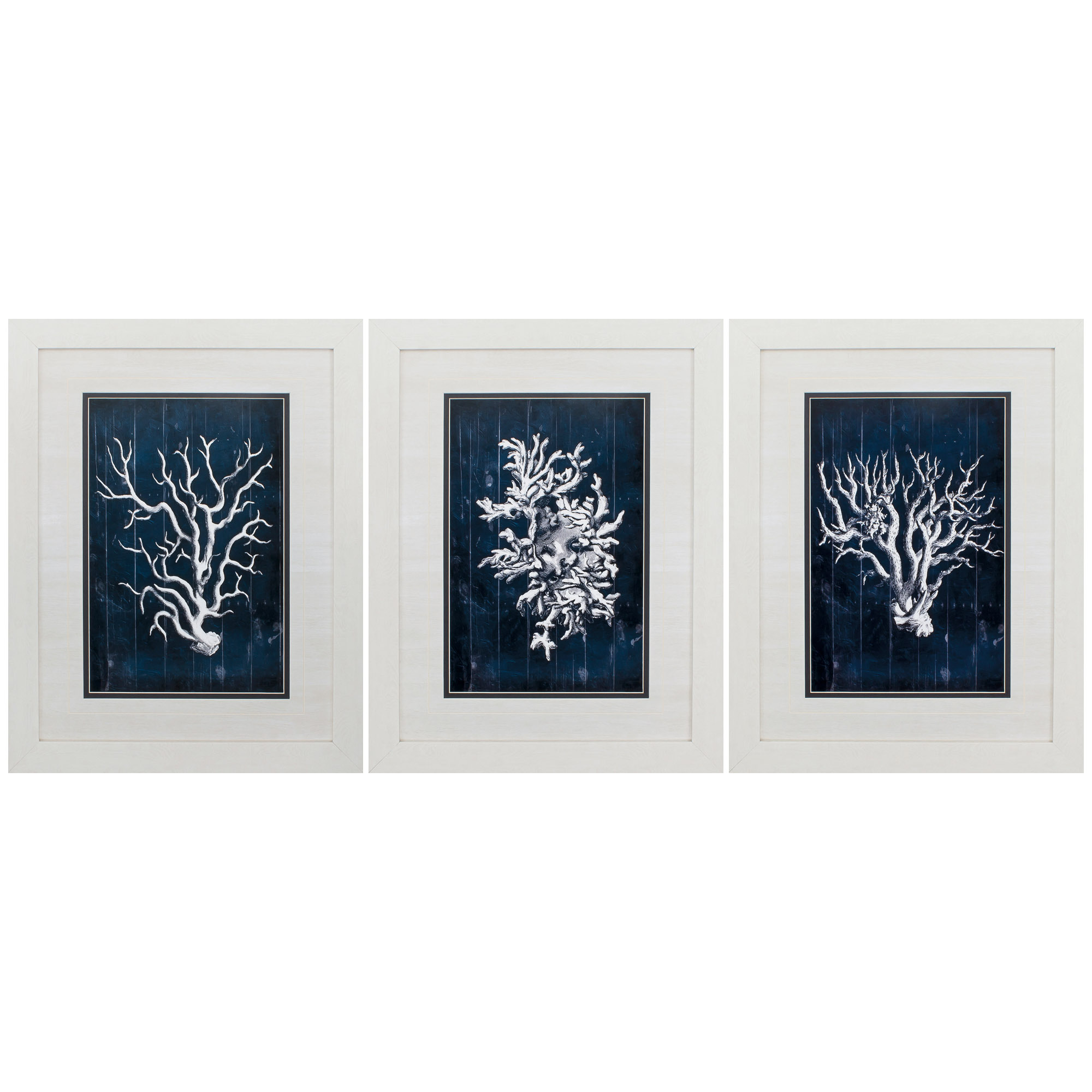 21" X 27" White Frame Wood Coral Blue (Set of 3)