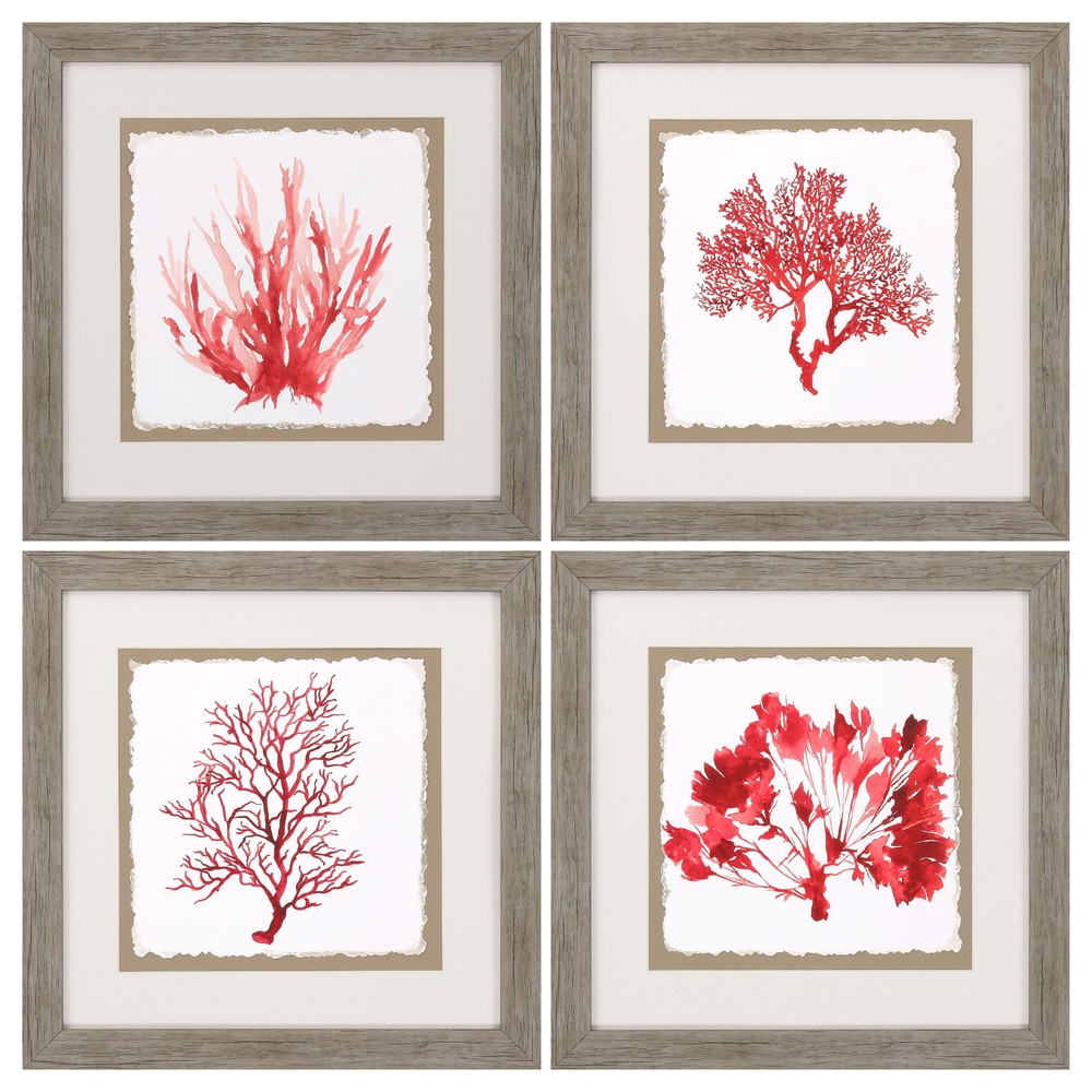 21" X 21" Woodtoned Frame Red Coral (Set of 4)