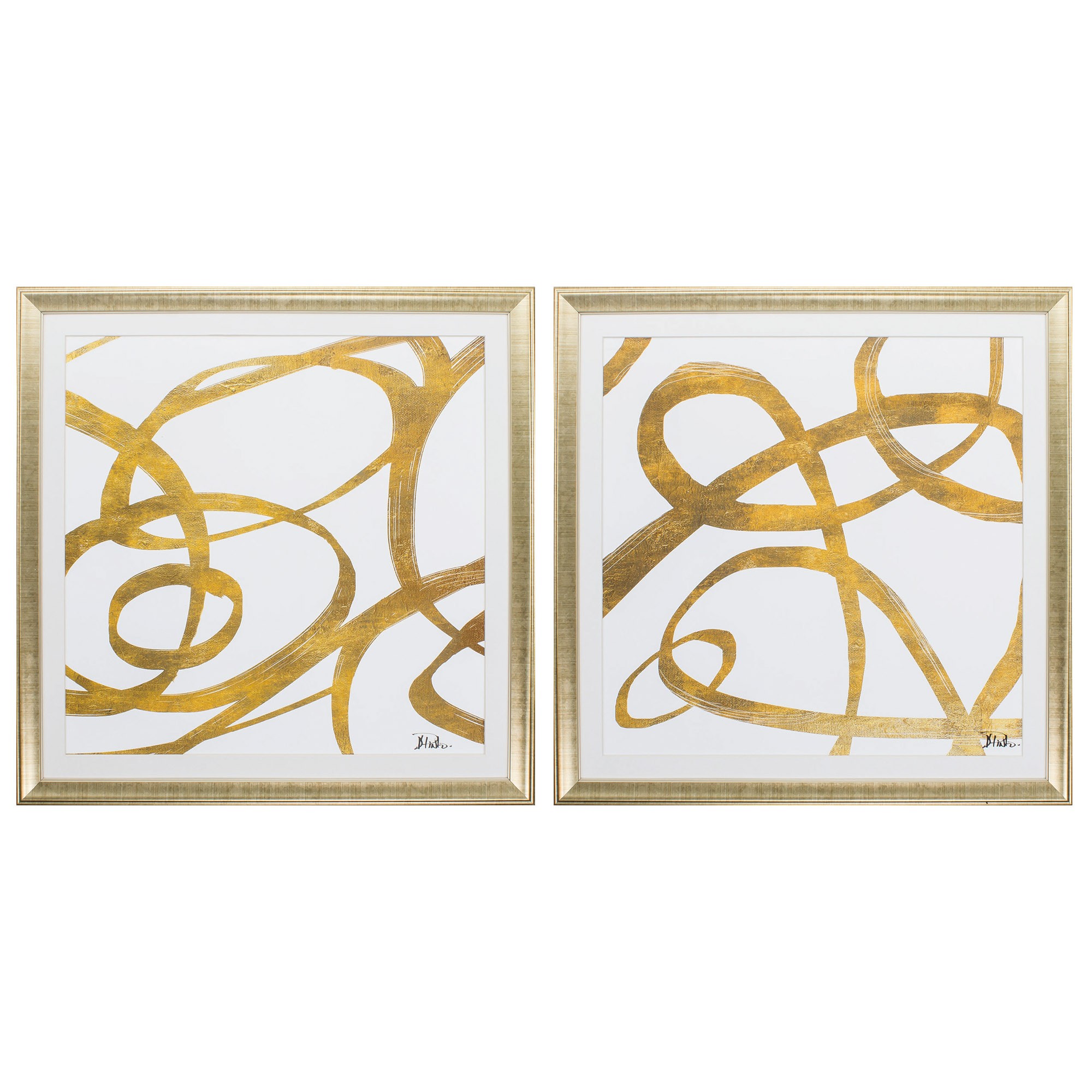 29" X 29" Gold Frame Golden Swirls Square (Set of 2)