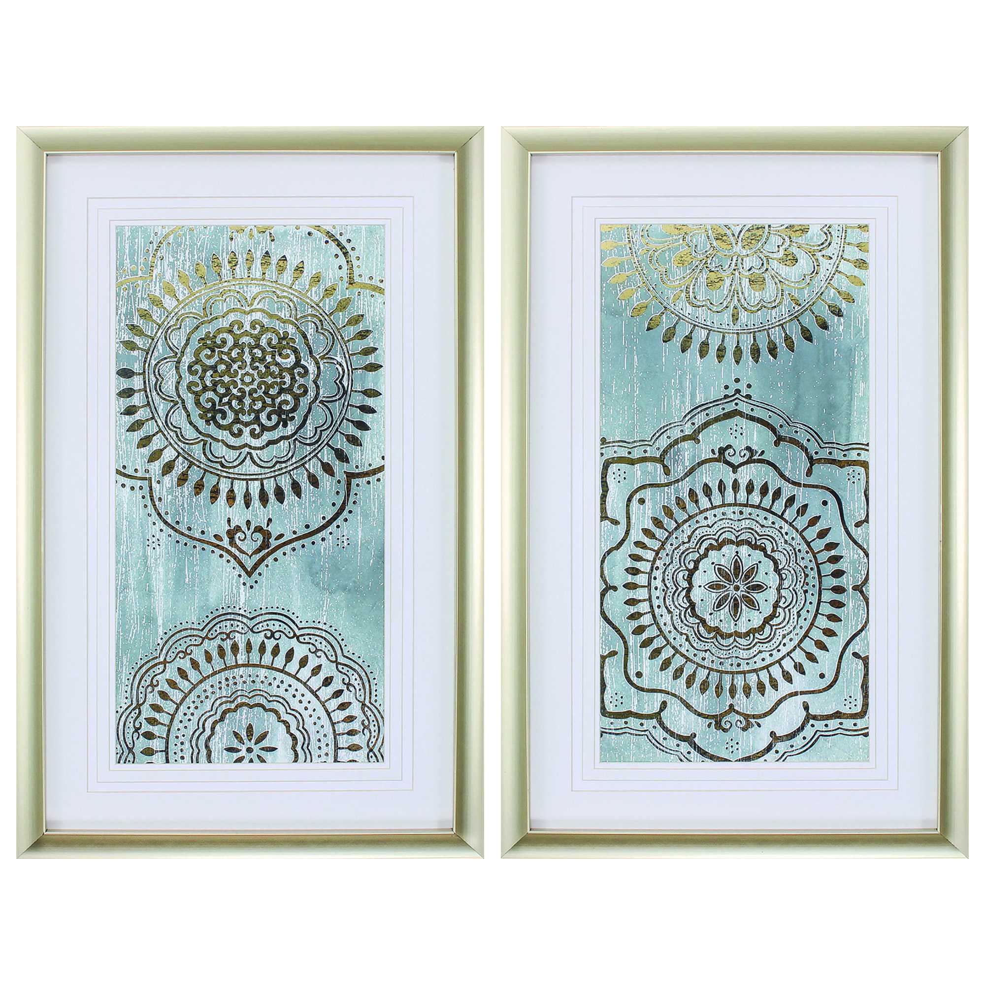 20" X 32" Champagne Gold Color Frame Indigo Mandala (Set of 2)