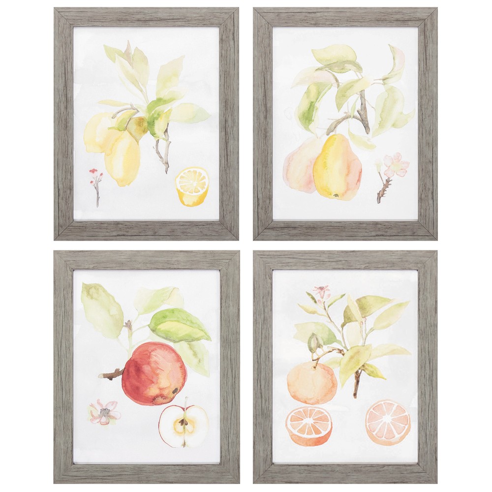 15" X 19" Woodtoned Frame Watercolor Fruit (Set of 4)