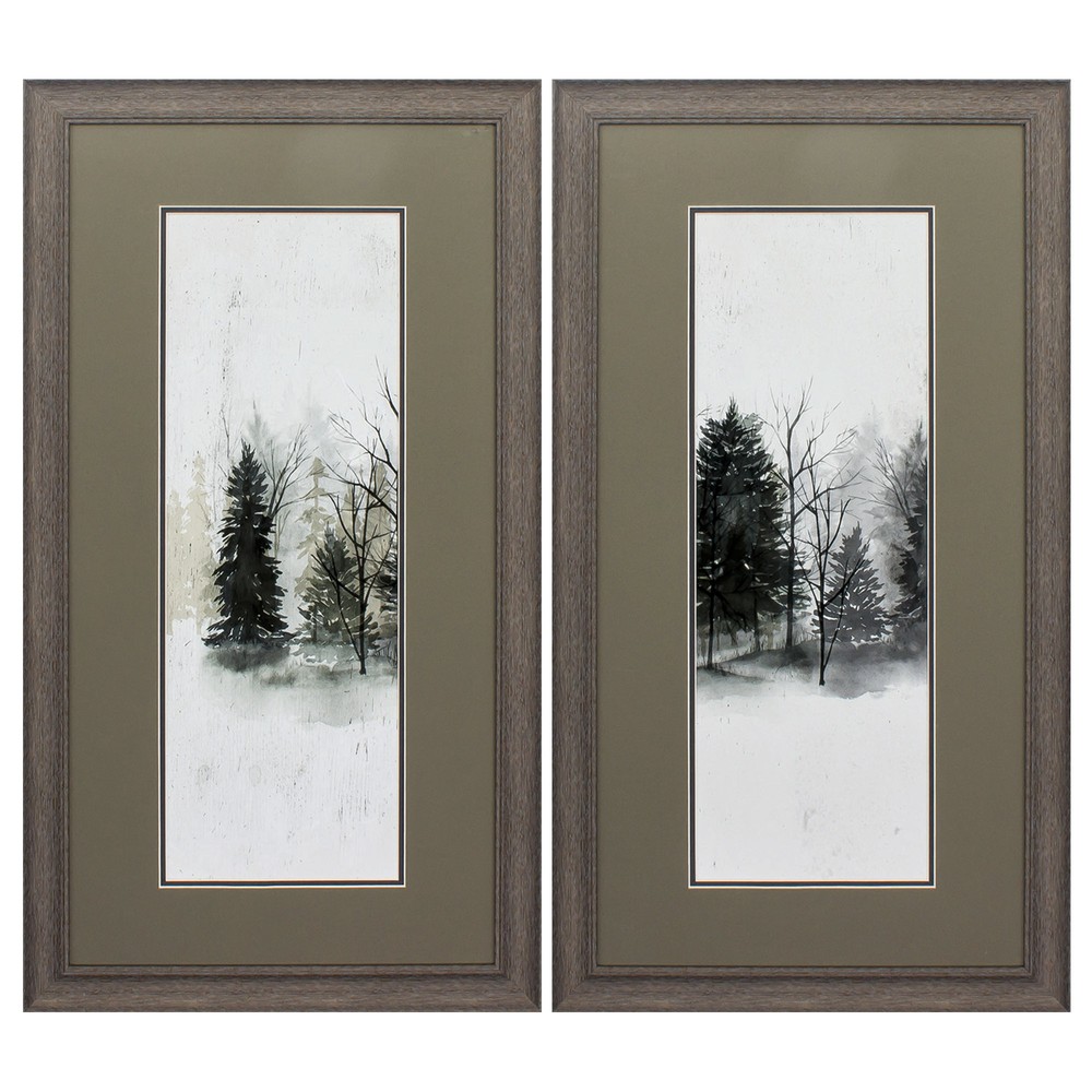 19" X 35" Distressed Wood Toned Frame Textured Treeline I (Set of 2)