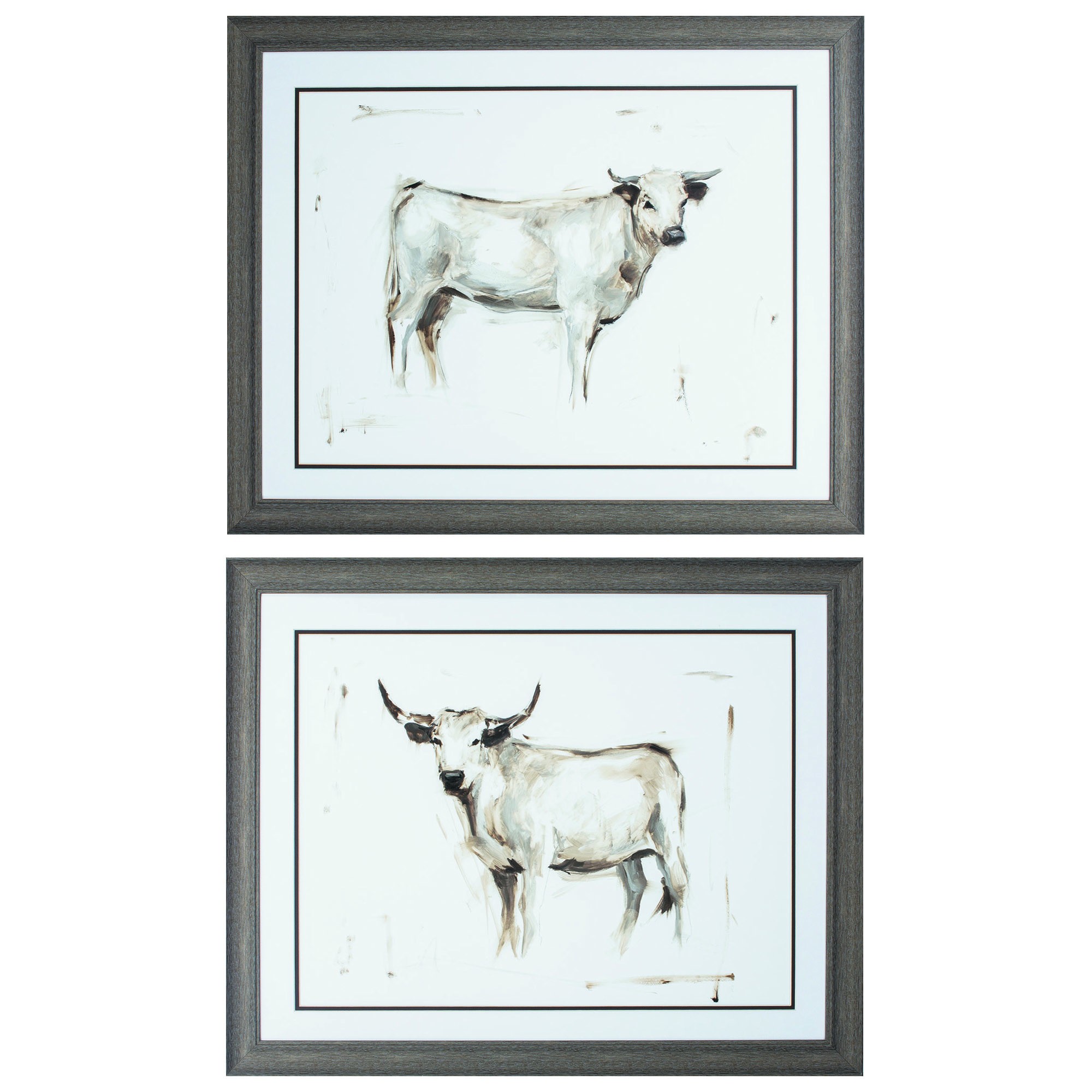 31" X 25" Distressed Wood Toned Frame White Cattle (Set of 2)