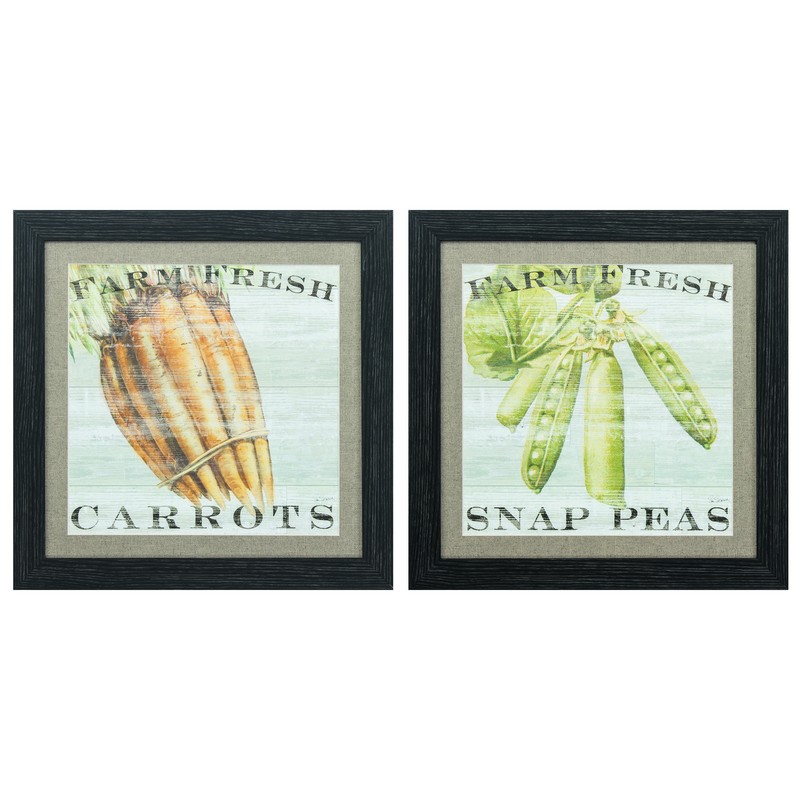 16" X 16" Distressed Black Frame Carrots Peas (Set of 2)