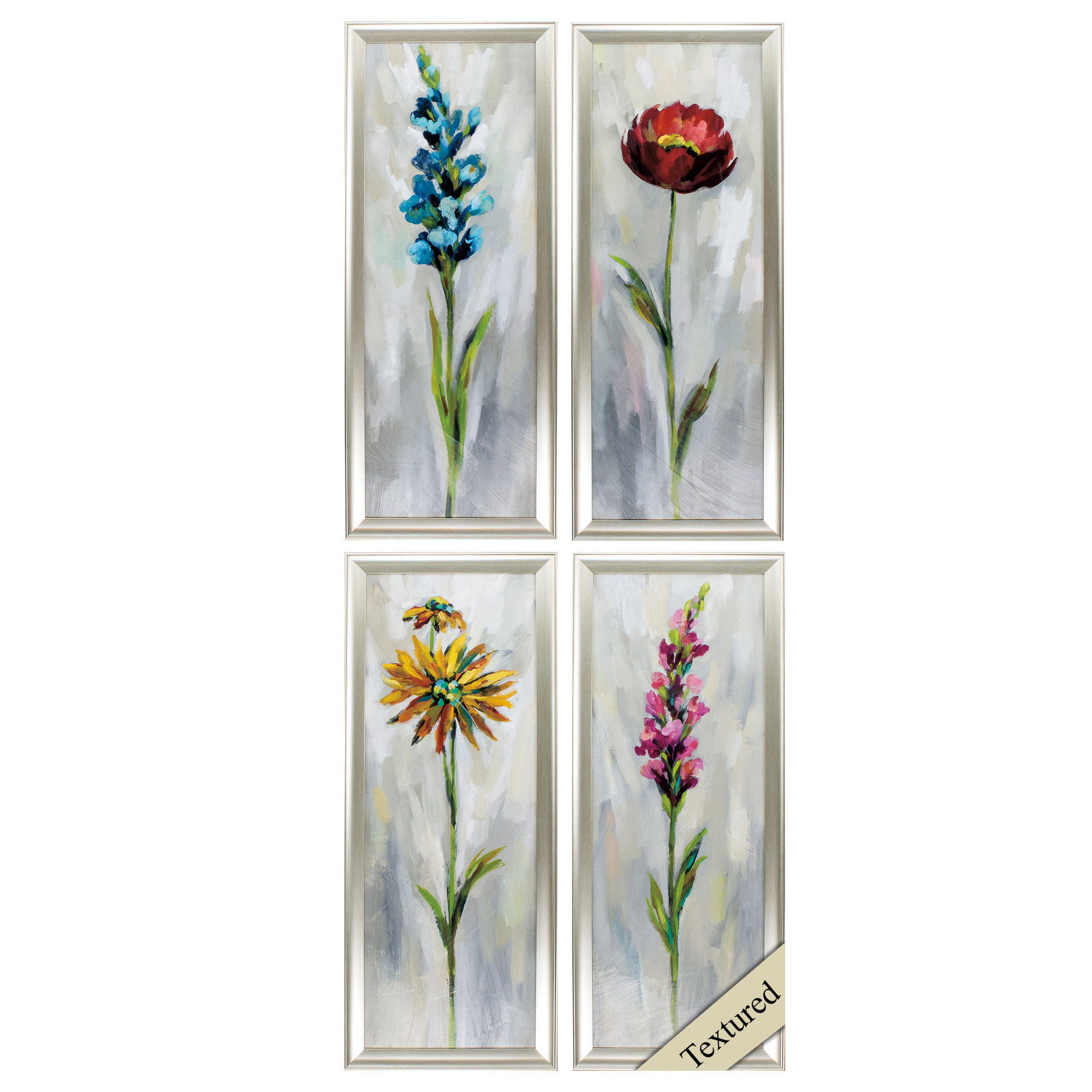 15" X 36" Silver Frame Single Stem Flower (Set of 4)