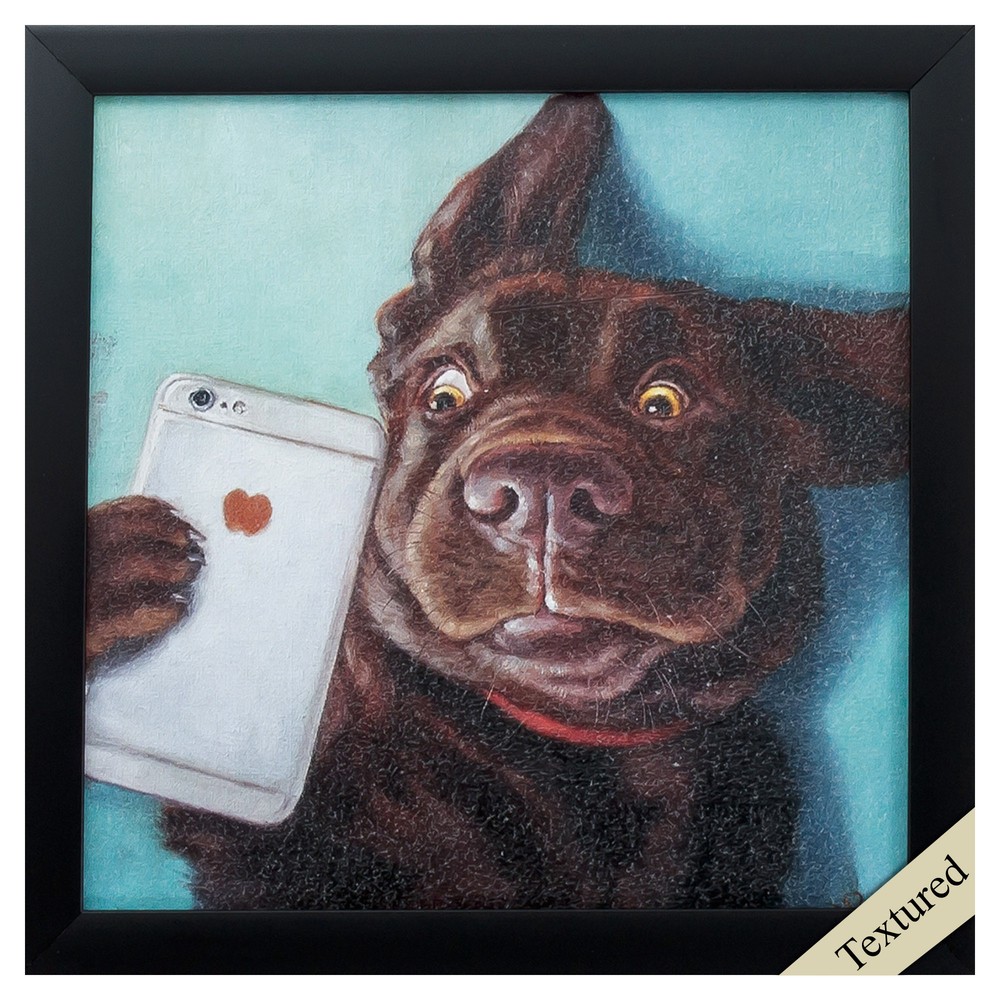 11" X 11" Black Frame Dog Selfie