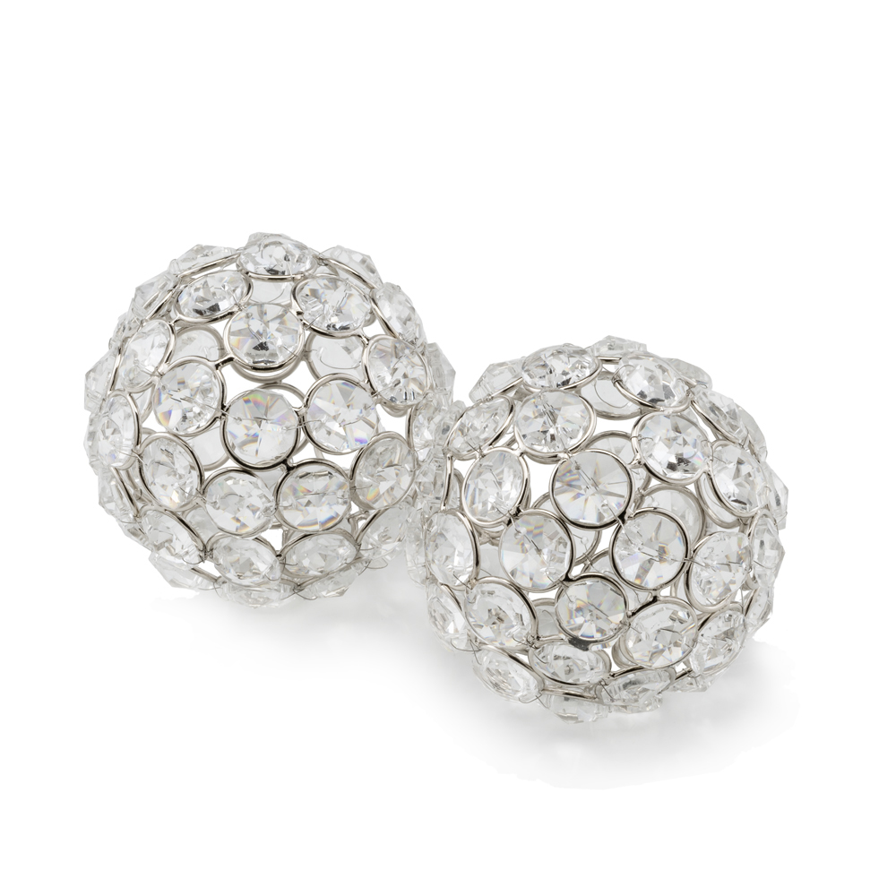 3" X 3" X 3" Silver Iron & Cristal Spheres Set Of 2
