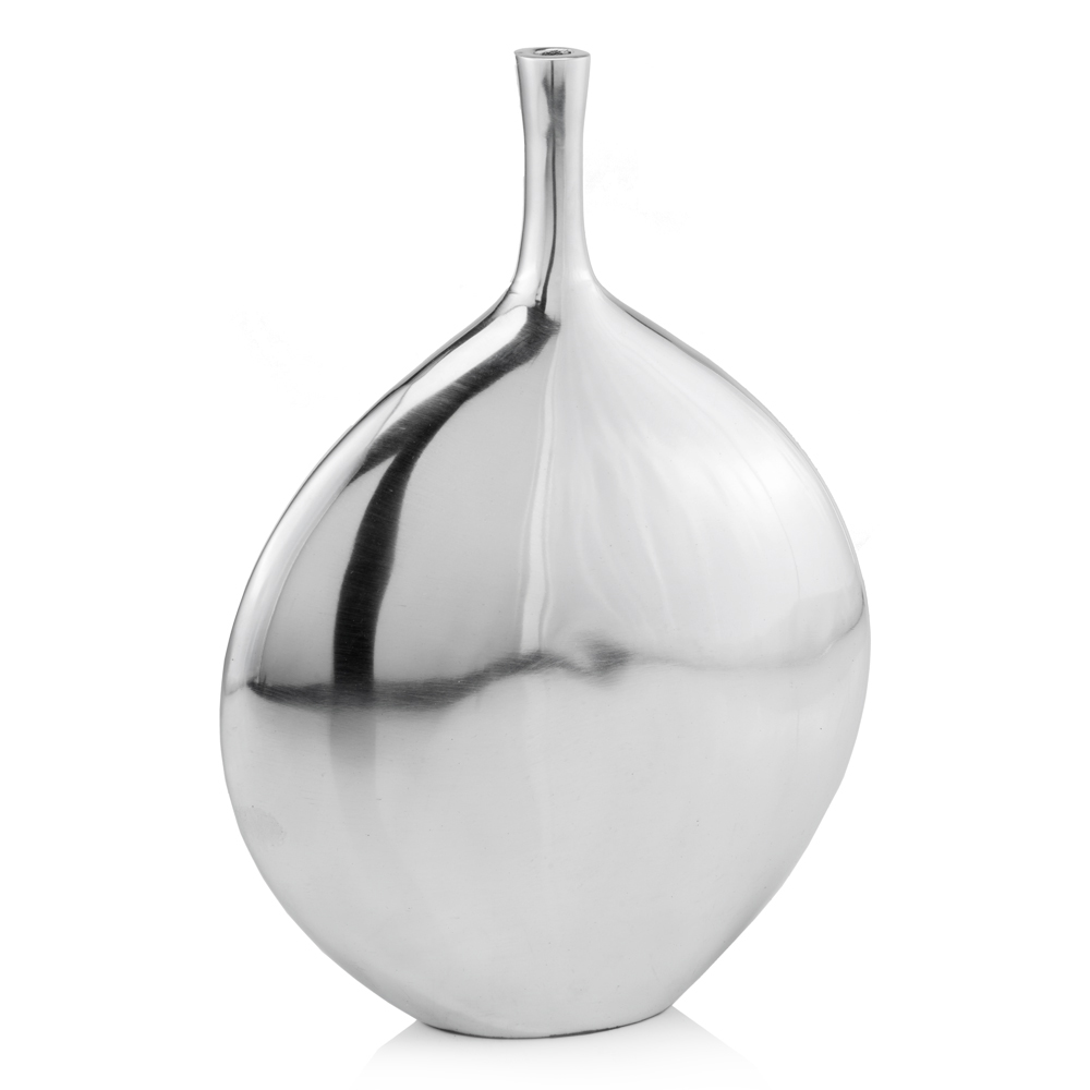 3.5" X 11.5" X 16" Silver Aluminum Large Long Neck Disc Vase